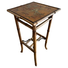 Bamboo Pedestal Table with Hand Painted Bird And Flower Motif, France, 19th Cent