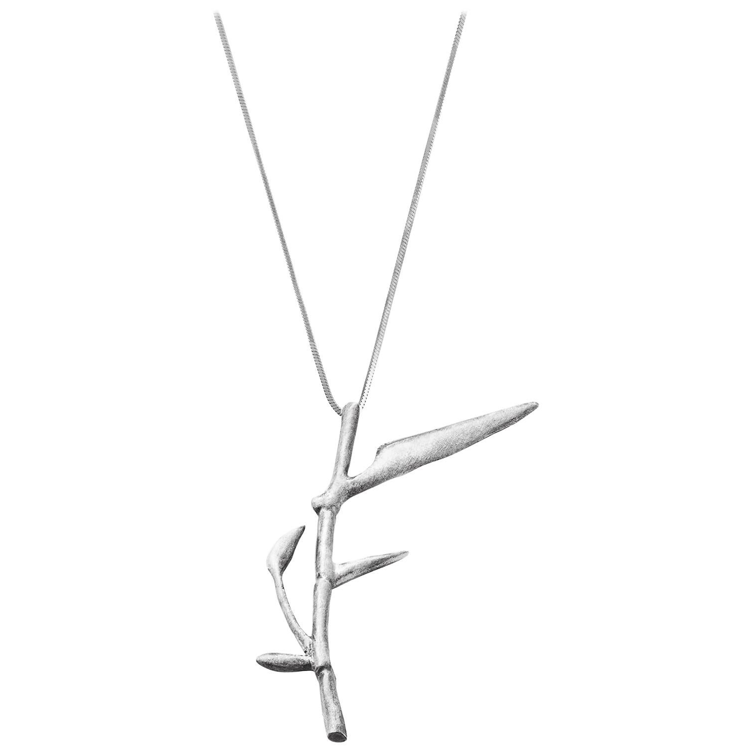 Contemporary Bamboo Pendant Necklace in Sterling Silver N3