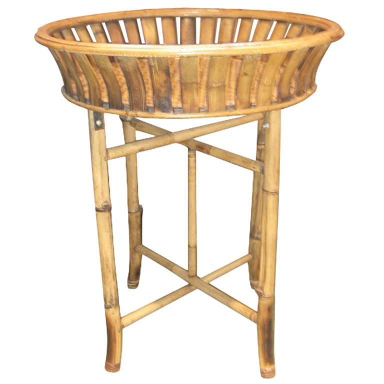 Bamboo Plant Stand with Large Woven Basket Top For Sale