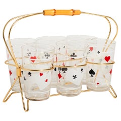 Vintage Bamboo Playing Card Glassware Set