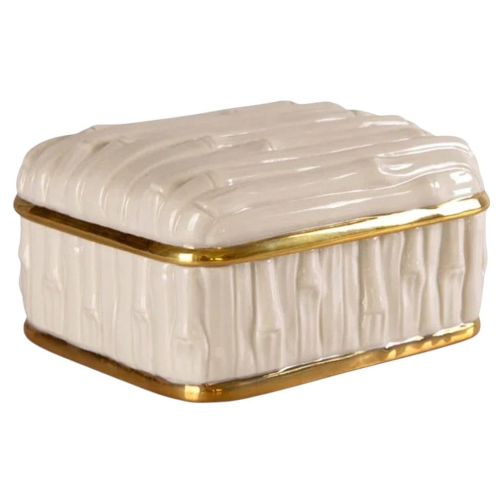 Pre-owned Villari Bamboo Porcelain Trinket Box With Gold Trim