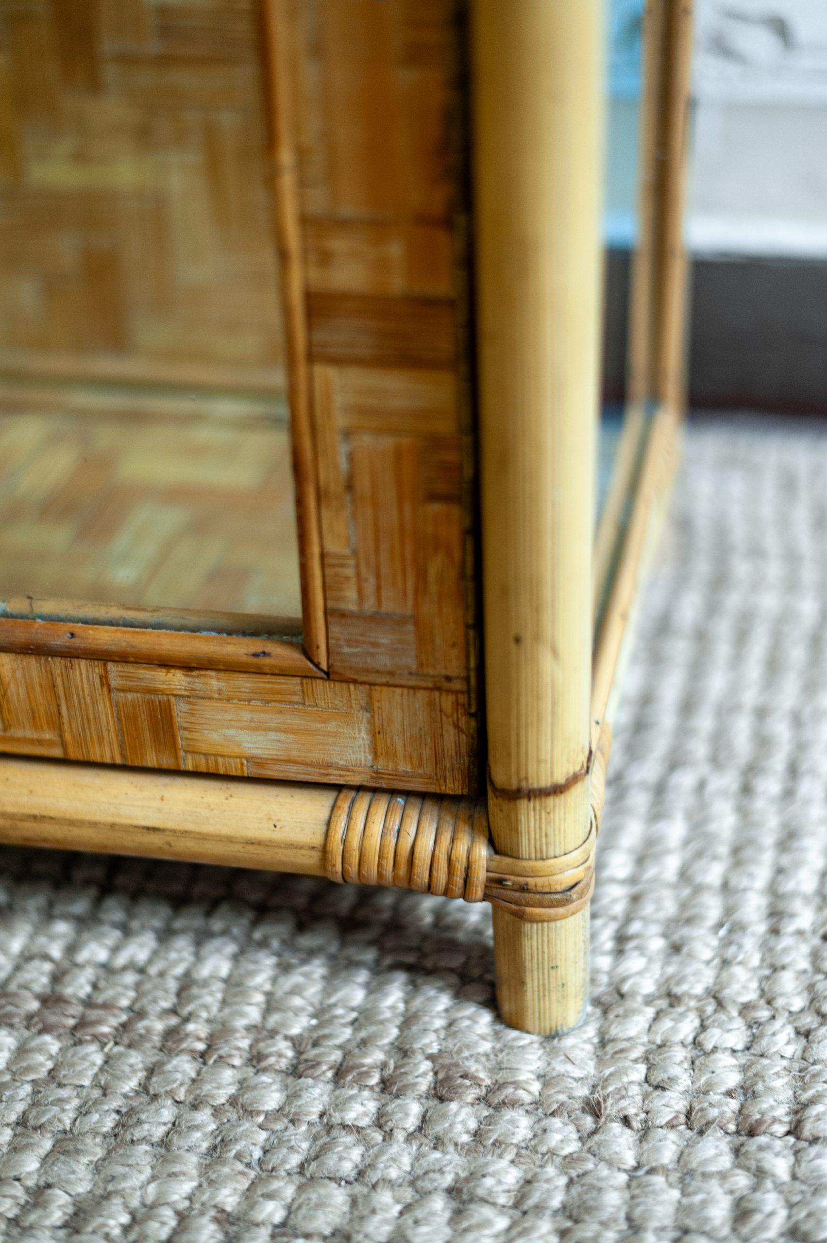 Bamboo, Pressed Bamboo and Glass Display Cabinet – 1970s For Sale 7