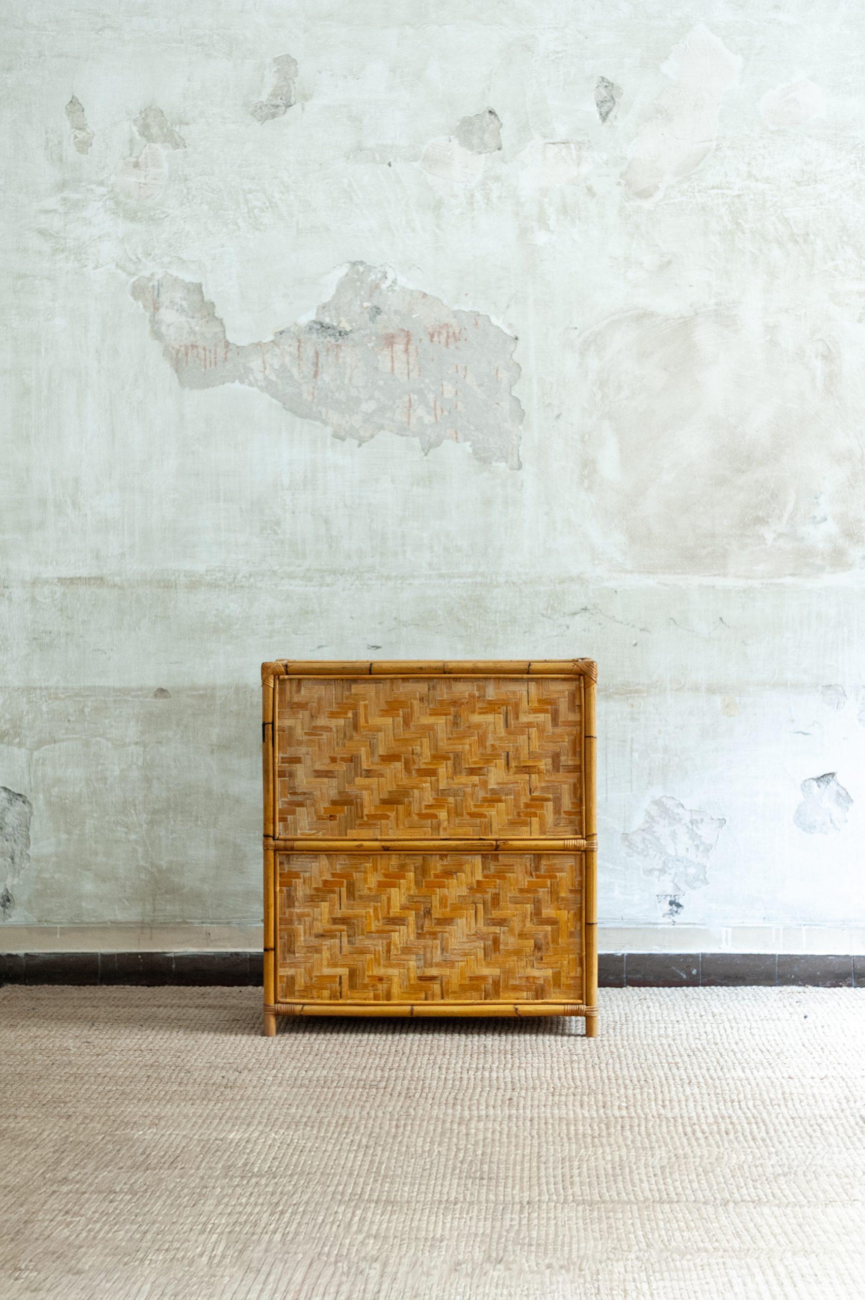 Late 20th Century Bamboo, Pressed Bamboo and Glass Display Cabinet – 1970s For Sale