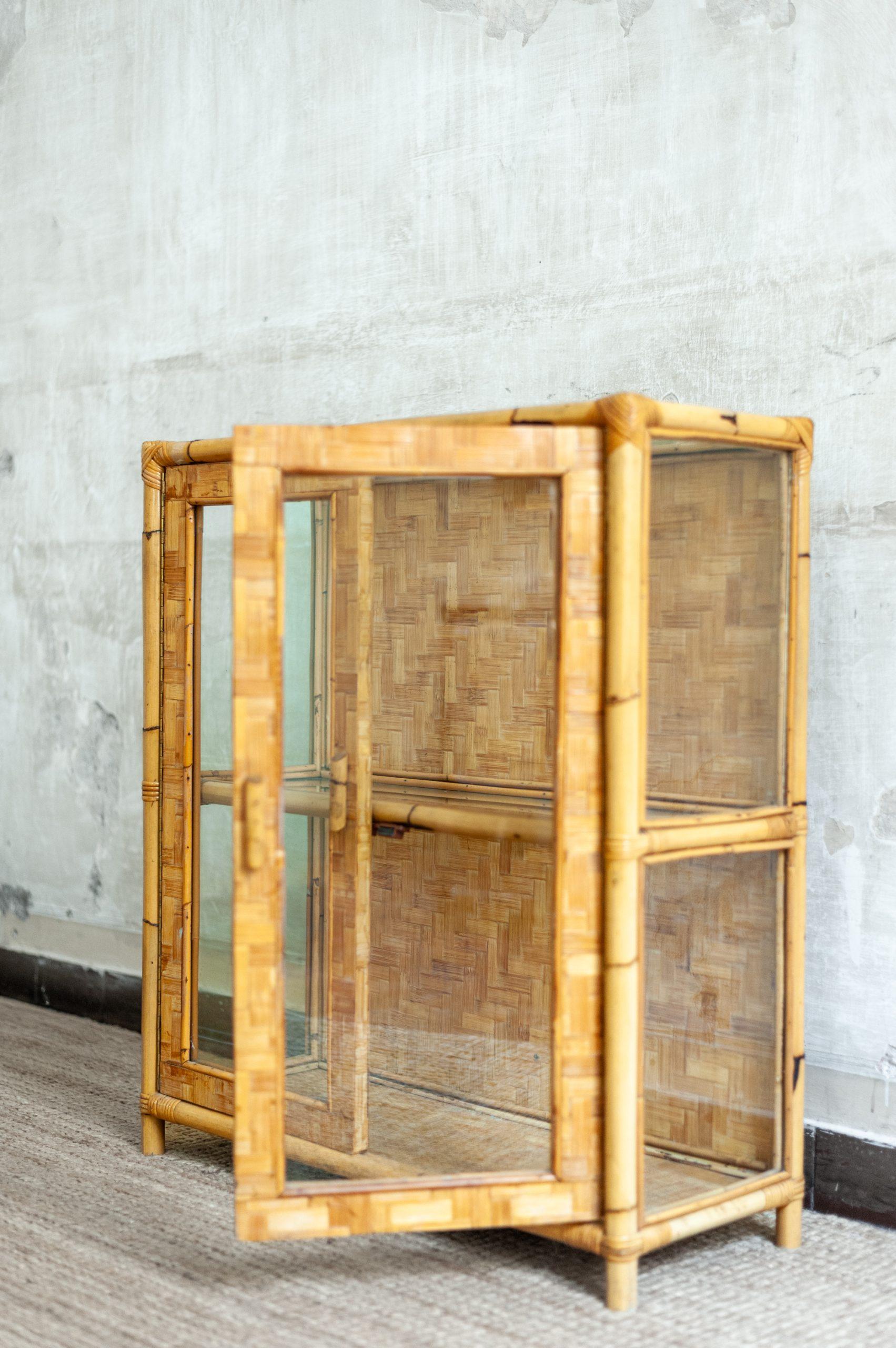 Crystal Bamboo, Pressed Bamboo and Glass Display Cabinet – 1970s For Sale