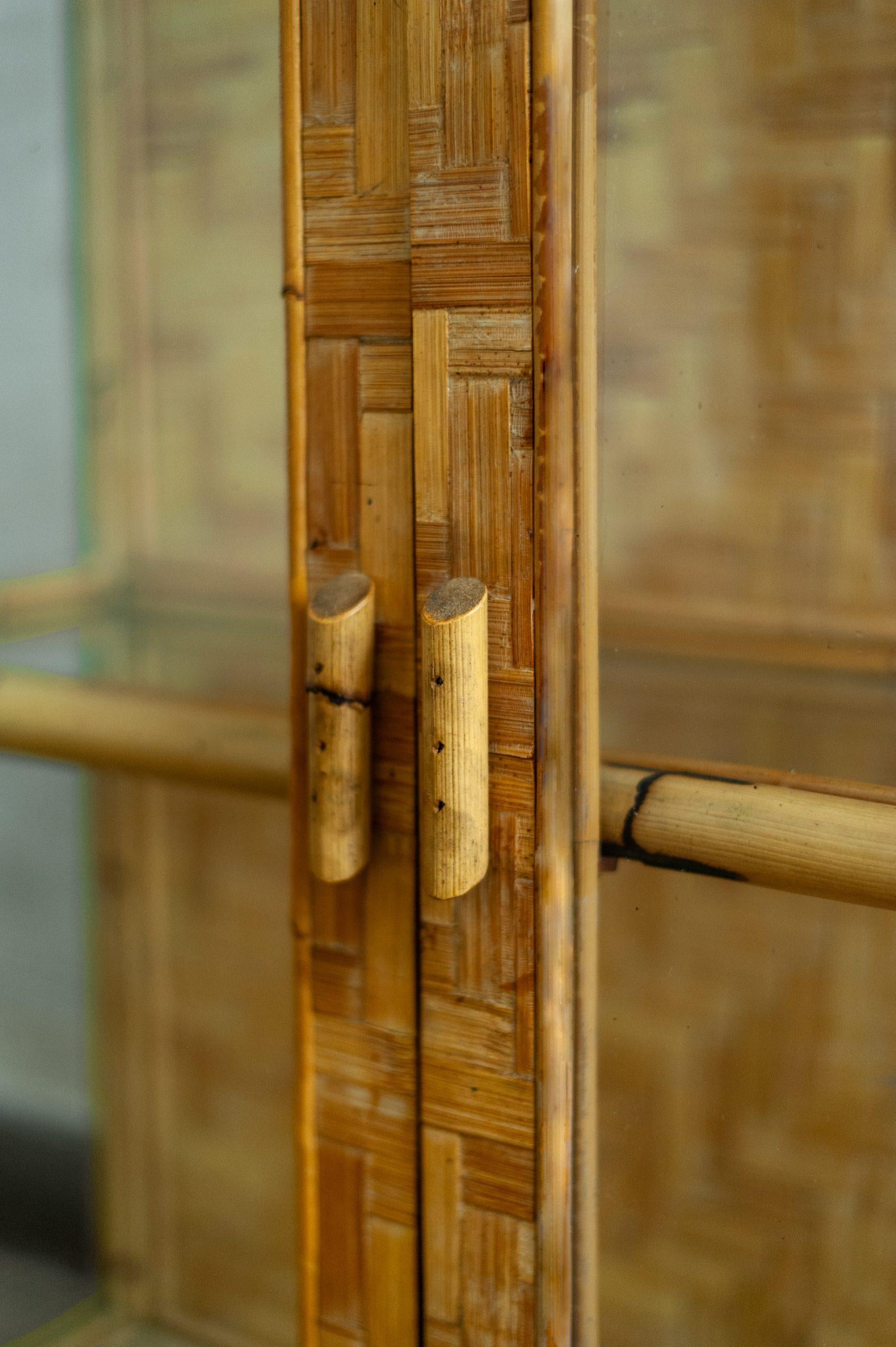 Bamboo, Pressed Bamboo and Glass Display Cabinet – 1970s For Sale 1