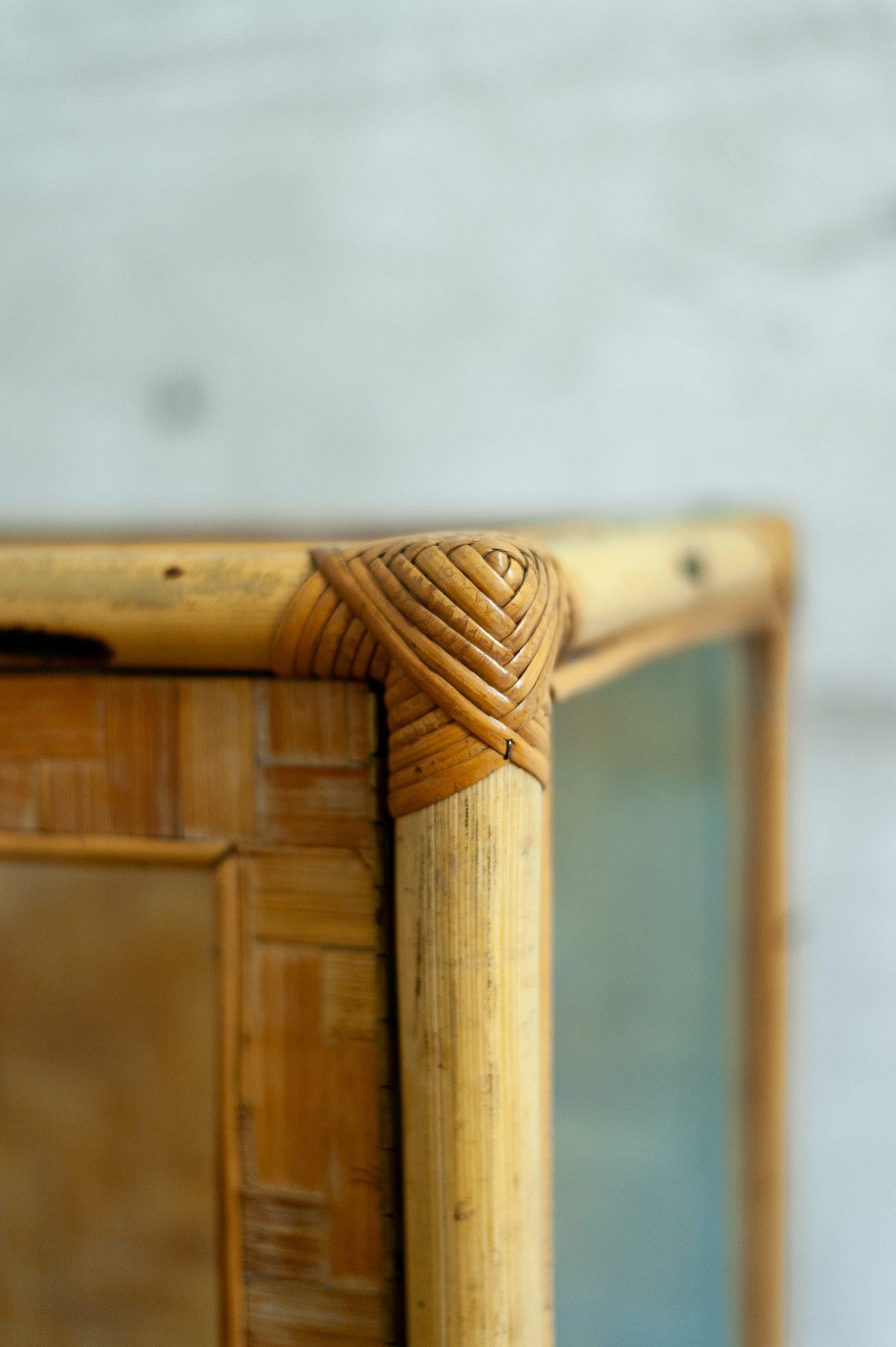 Bamboo, Pressed Bamboo and Glass Display Cabinet – 1970s For Sale 2