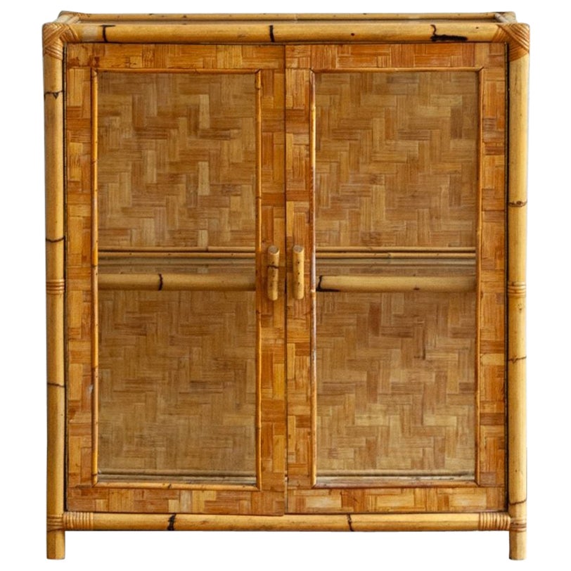 Bamboo, Pressed Bamboo and Glass Display Cabinet – 1970s