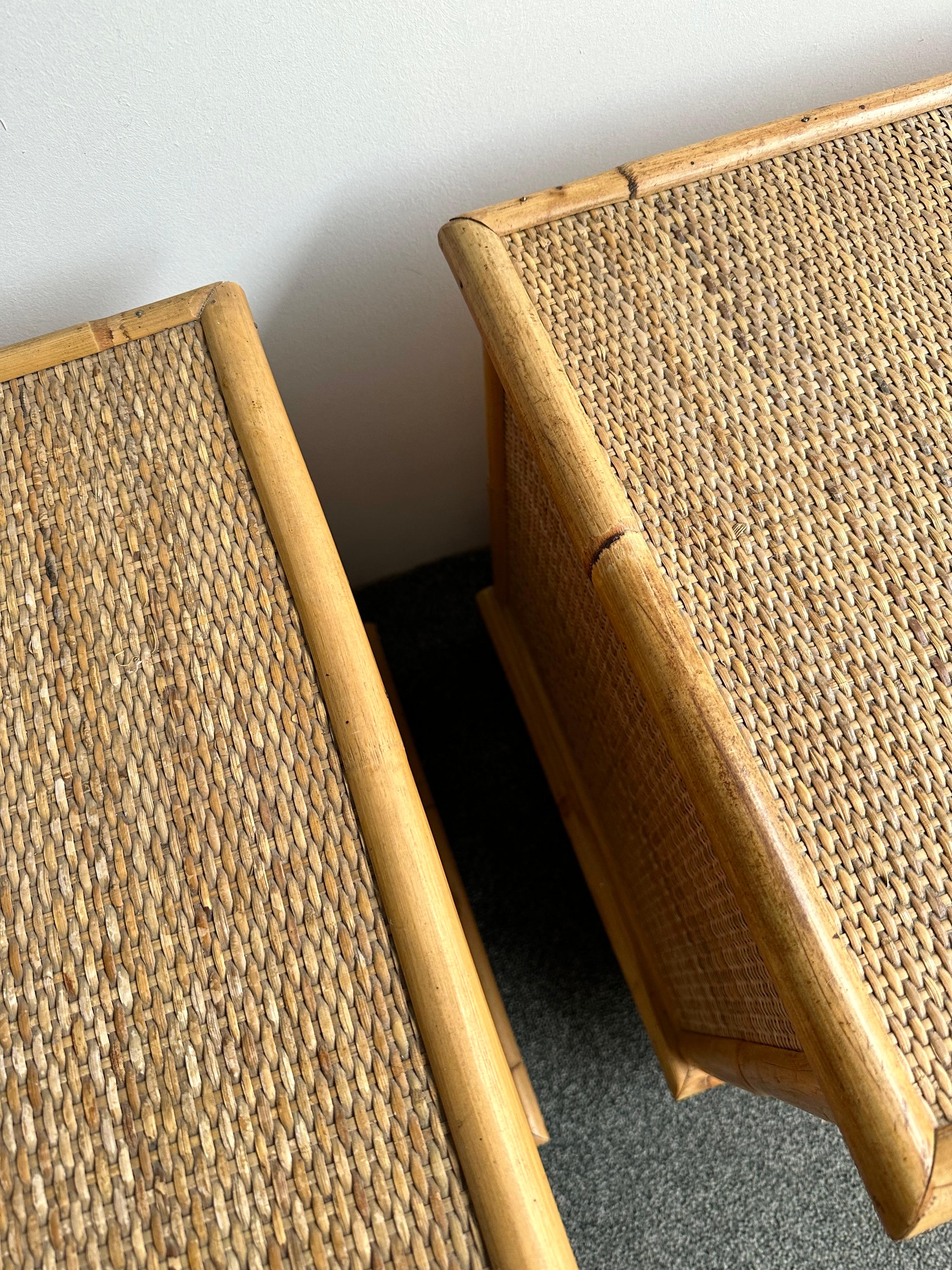 Bamboo Rattan and Brass Bedside Tables by Dal Vera, Italy, 1970s 3