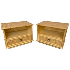 Bamboo Rattan and Brass Bedside Tables by Dal Vera, Italy, 1970s