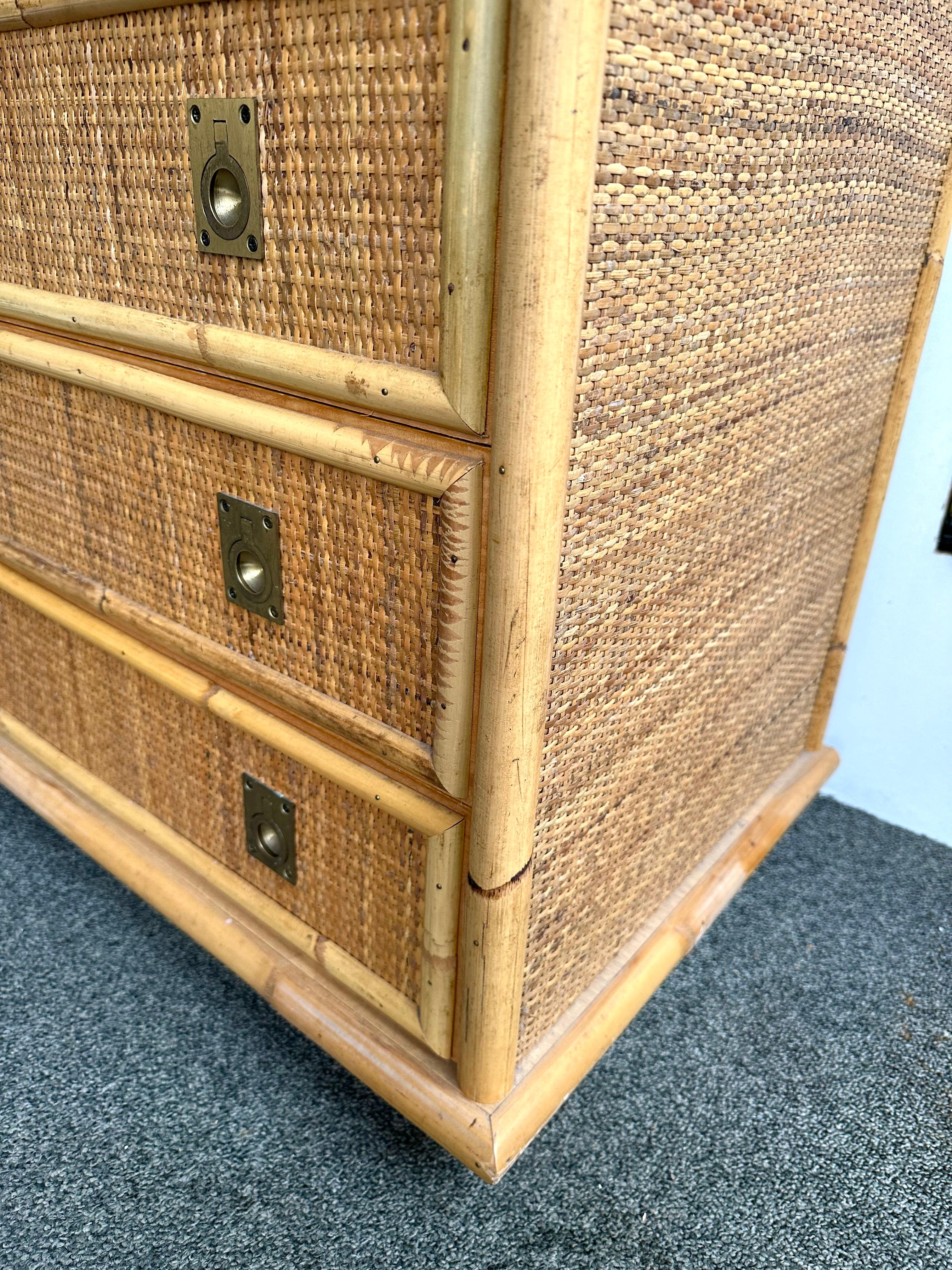 Bamboo Rattan and Brass Chest of Drawers by Dal Vera, Italy, 1970s For Sale 5
