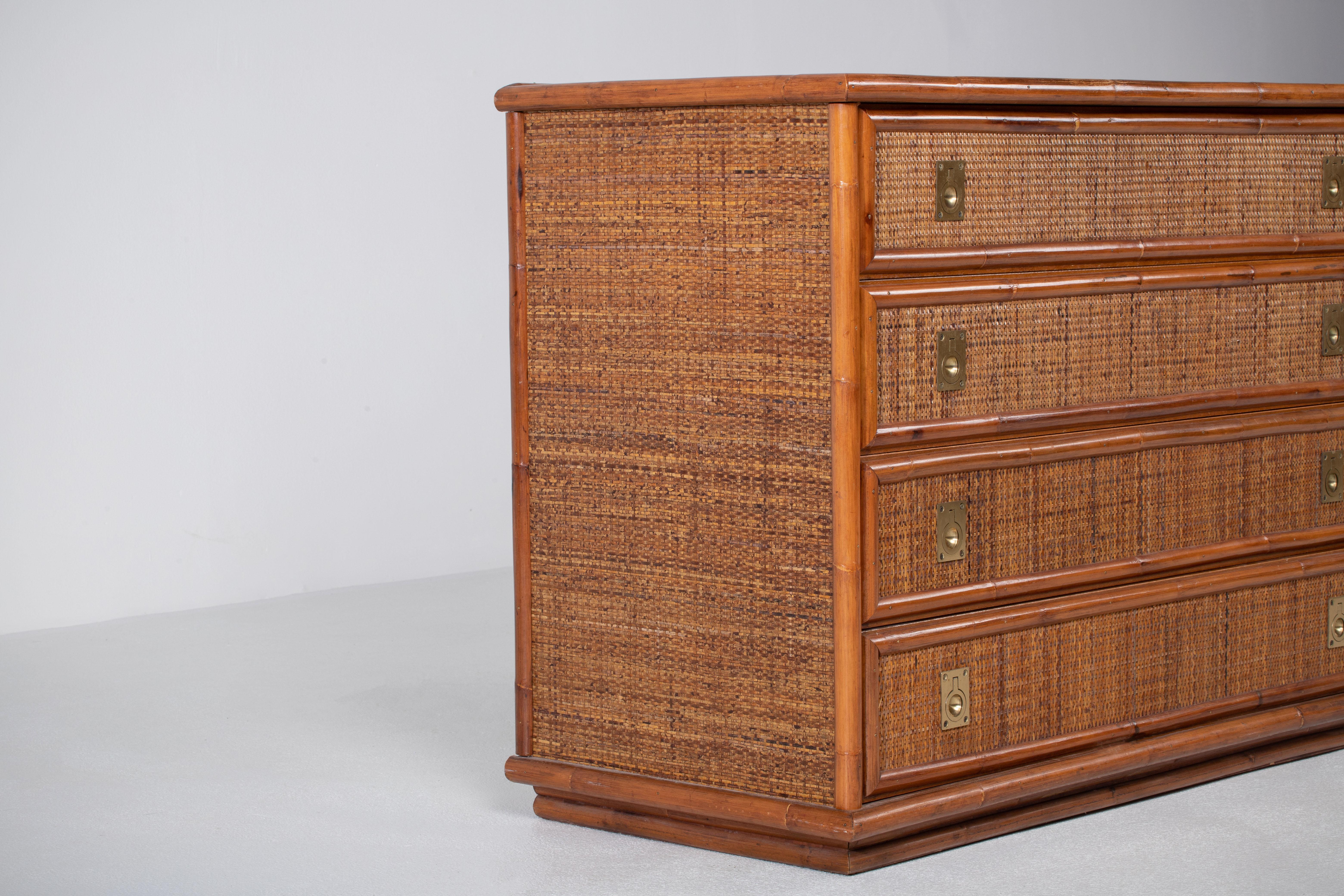 Bamboo/Rattan and Brass Chest of Drawers by Dal Vera, Italy, 1970s 6
