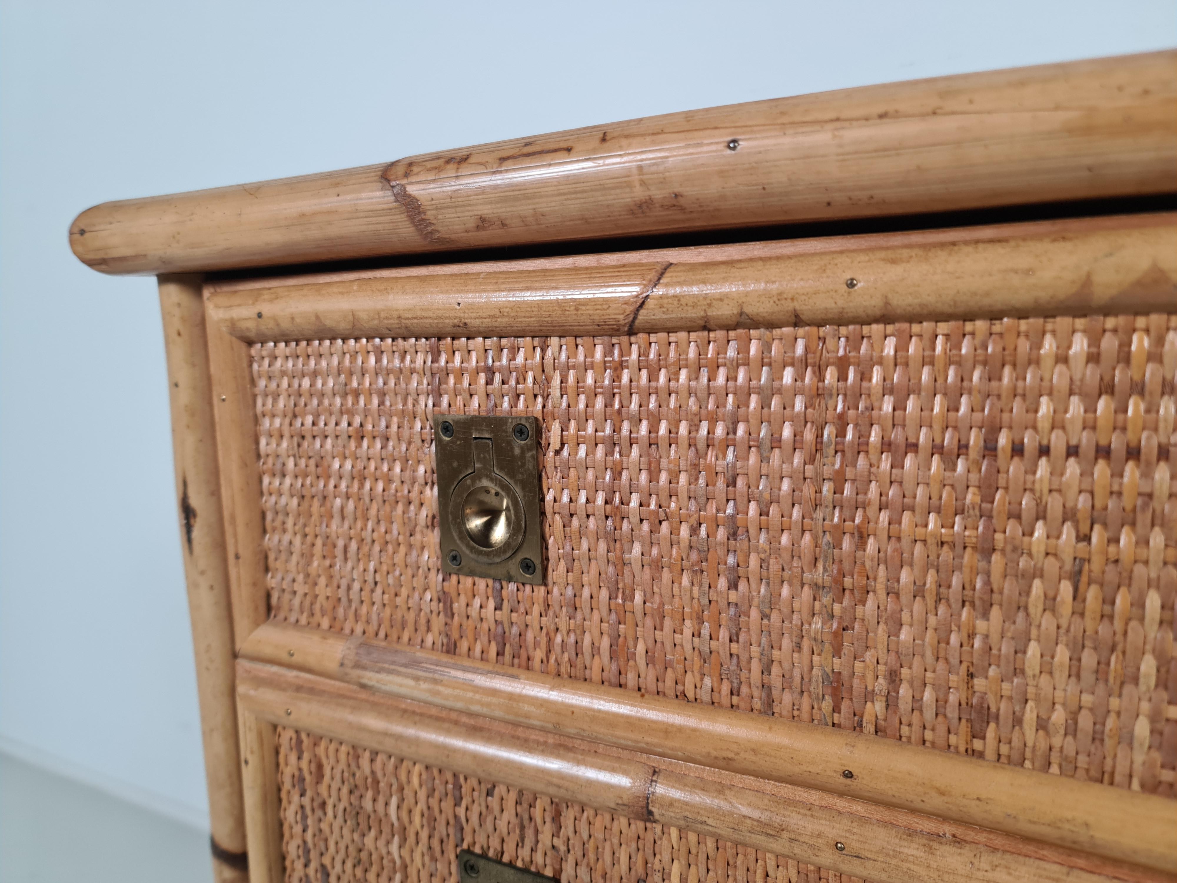 Bamboo/Rattan and Brass Chest of Drawers by Dal Vera, Italy, 1970s 1