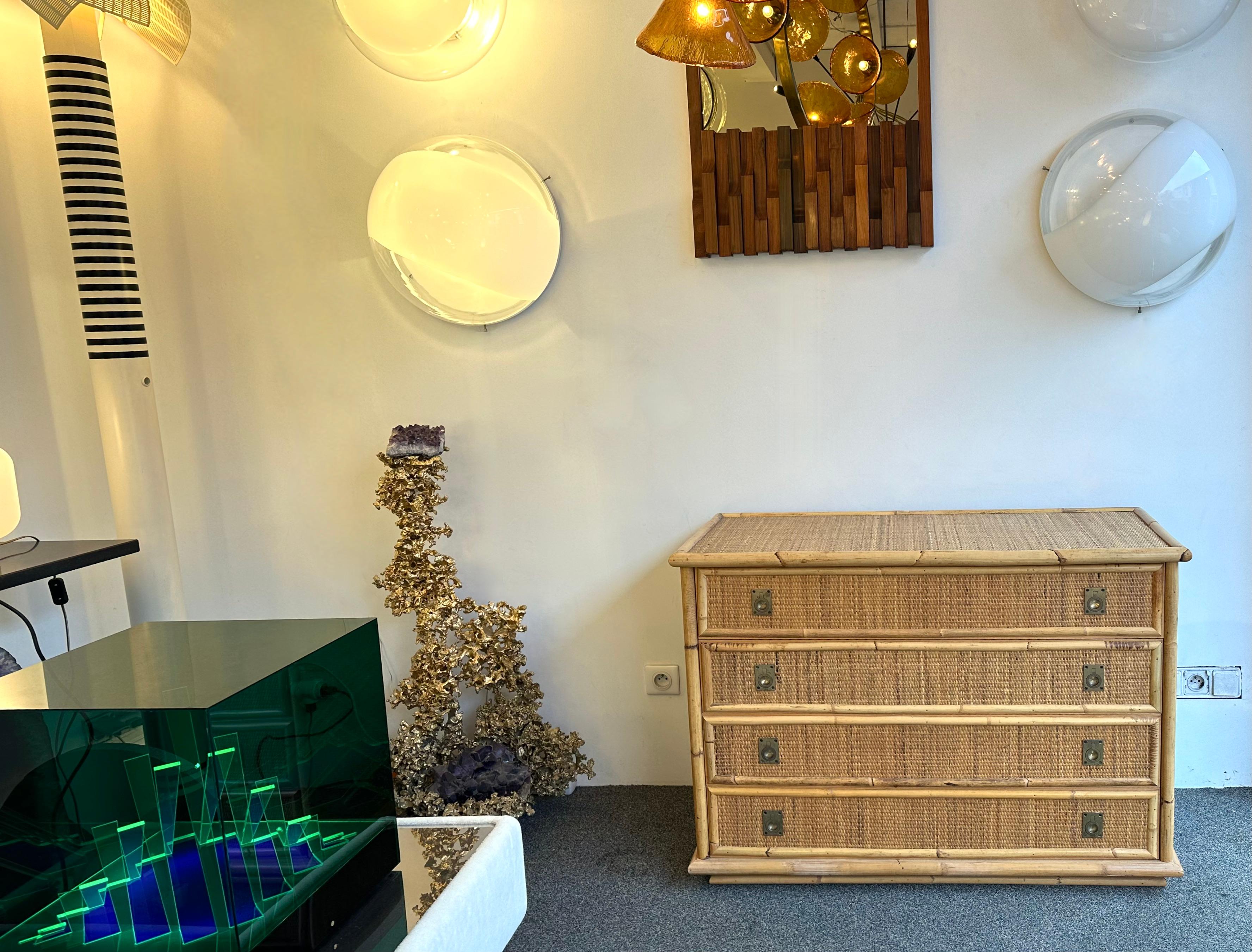 Bamboo Rattan and Brass Chest of Drawers by Dal Vera, Italy, 1970s For Sale 3