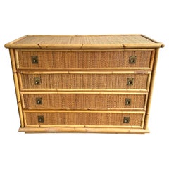 Used Bamboo Rattan and Brass Chest of Drawers by Dal Vera, Italy, 1970s