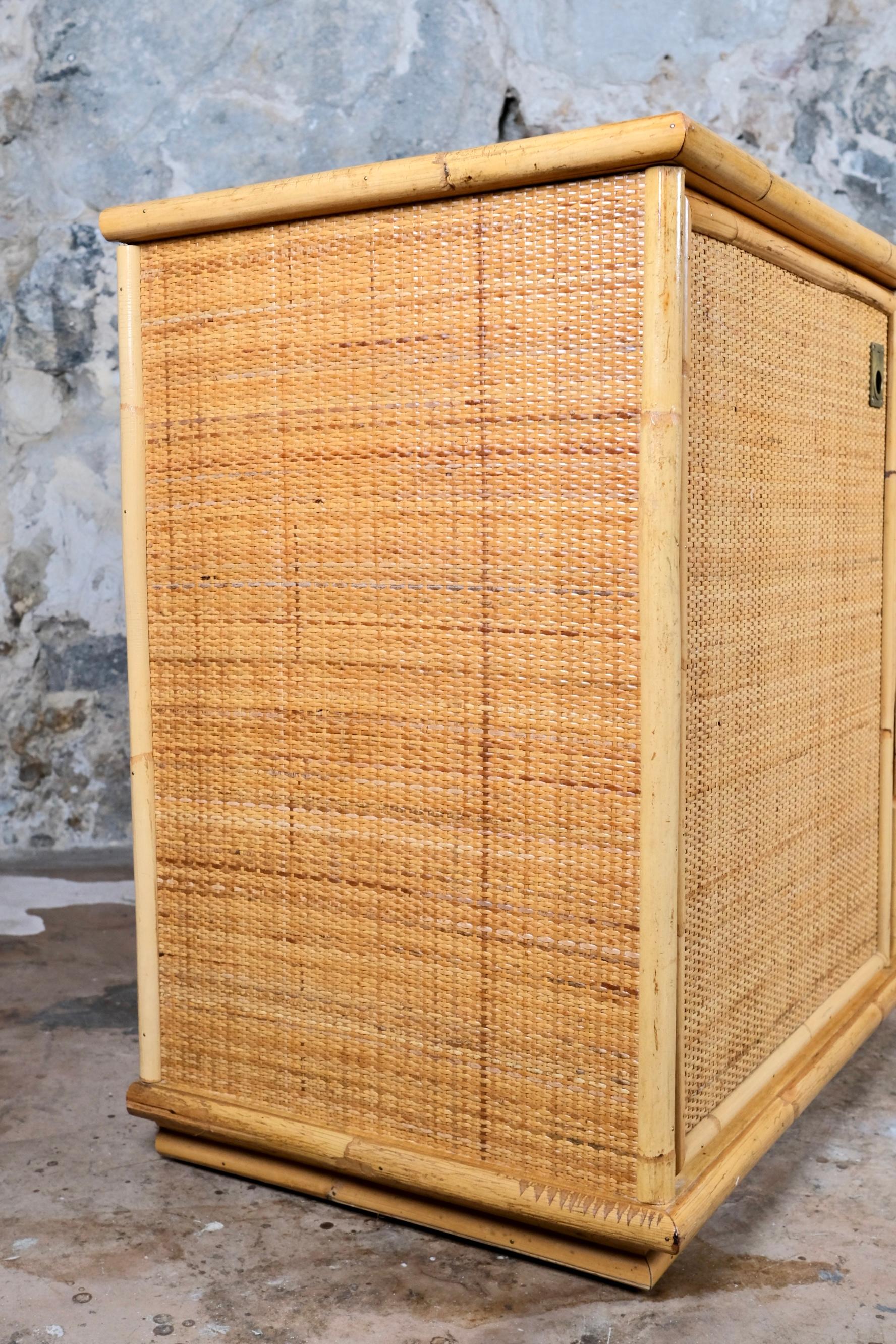 Comò in bambù, rattan e ottone di Dal Vera, Italia, 1979 in vendita 3