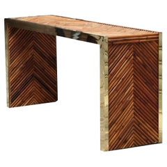Bamboo, Rattan and Brass Console Table, Italy 1980s