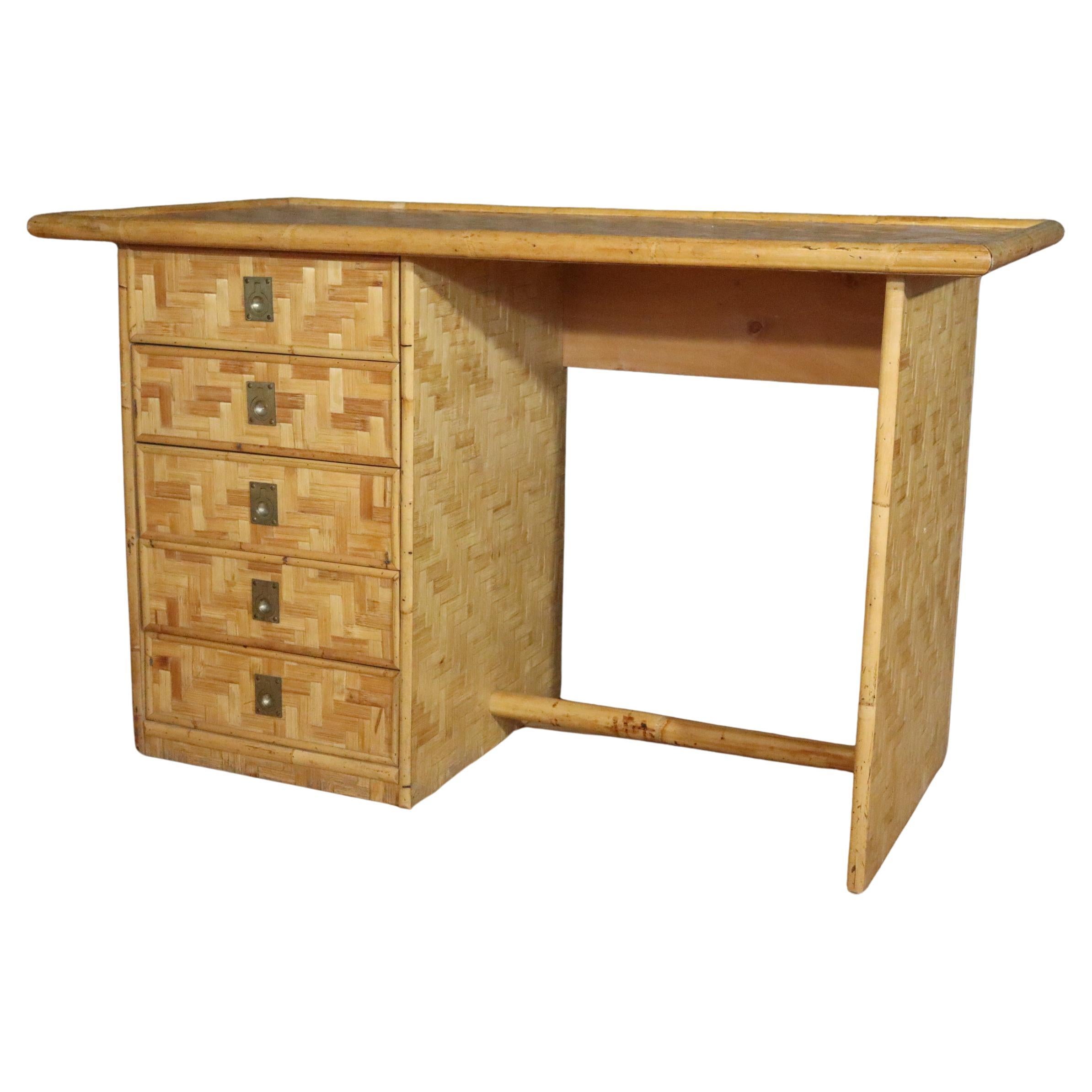 Scrivania in bambù, rattan e ottone di Dal Vera, Italia, anni '60