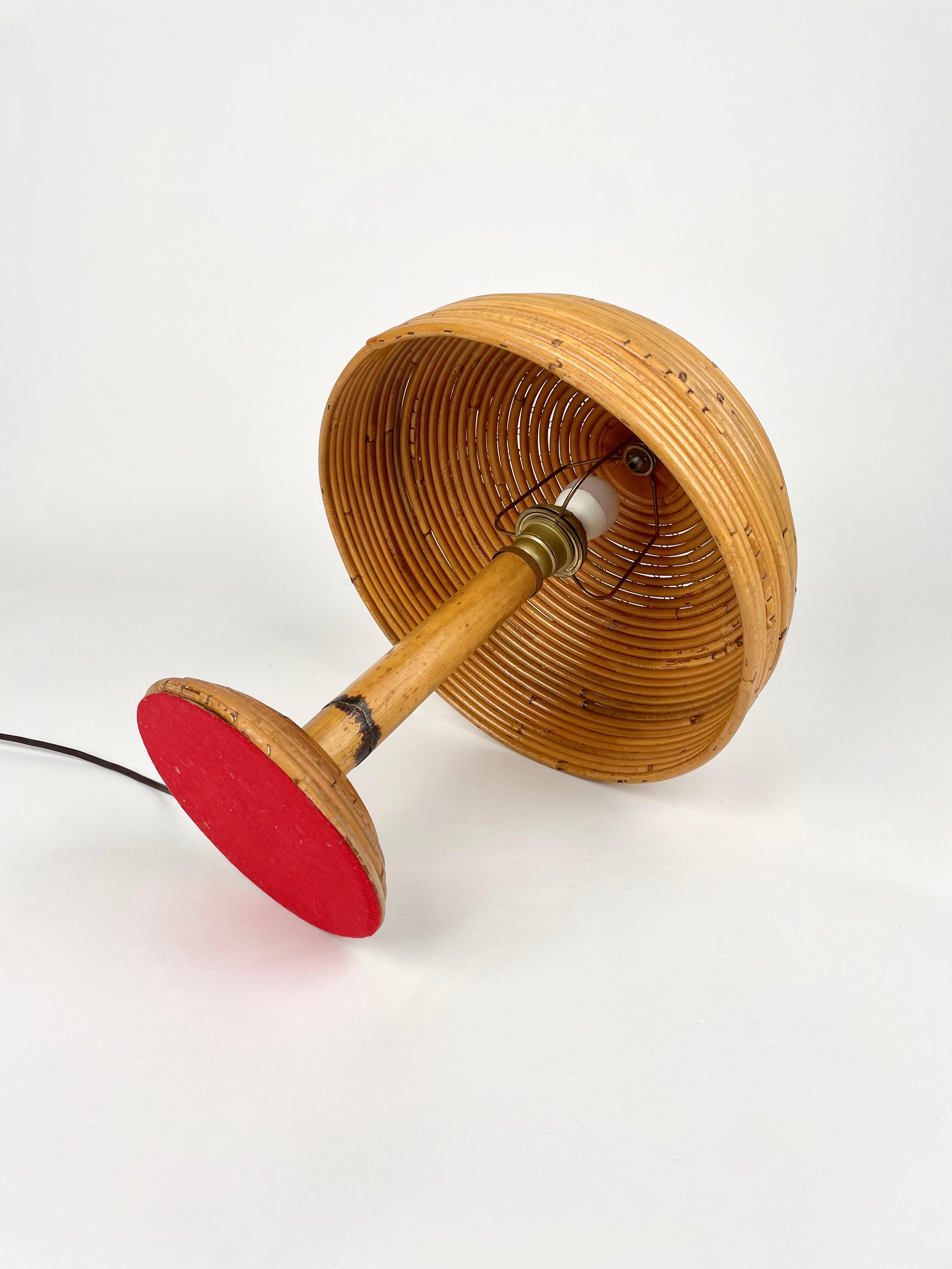 Metal Bamboo, Rattan and Brass Mushroom Table Lamp, Italy 1960s