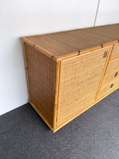 Bamboo Rattan and Brass Sideboard by Dal Vera, Italy, 1970s