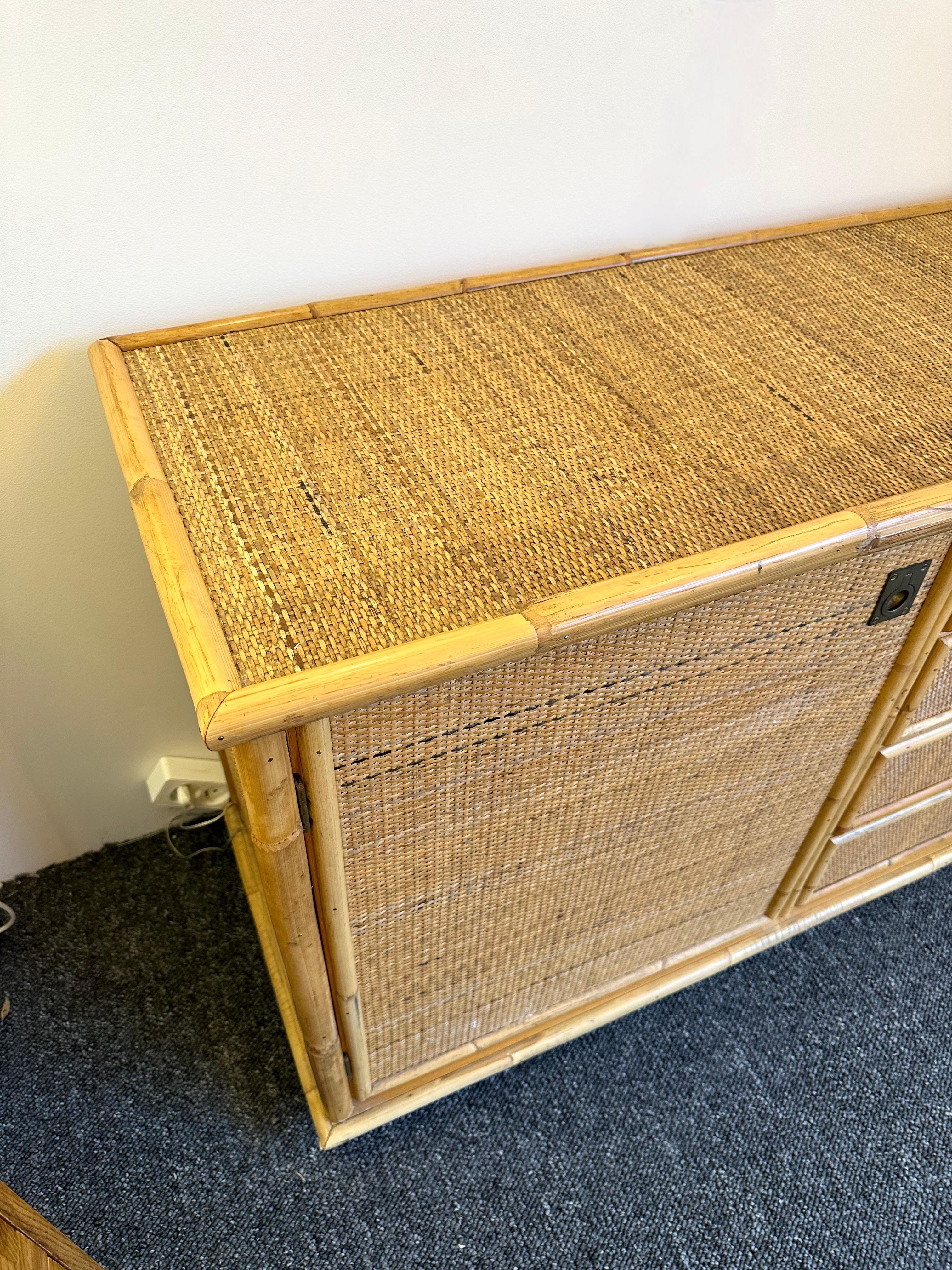 Bamboo Rattan and Brass Sideboard by Dal Vera, Italy, 1970s 1