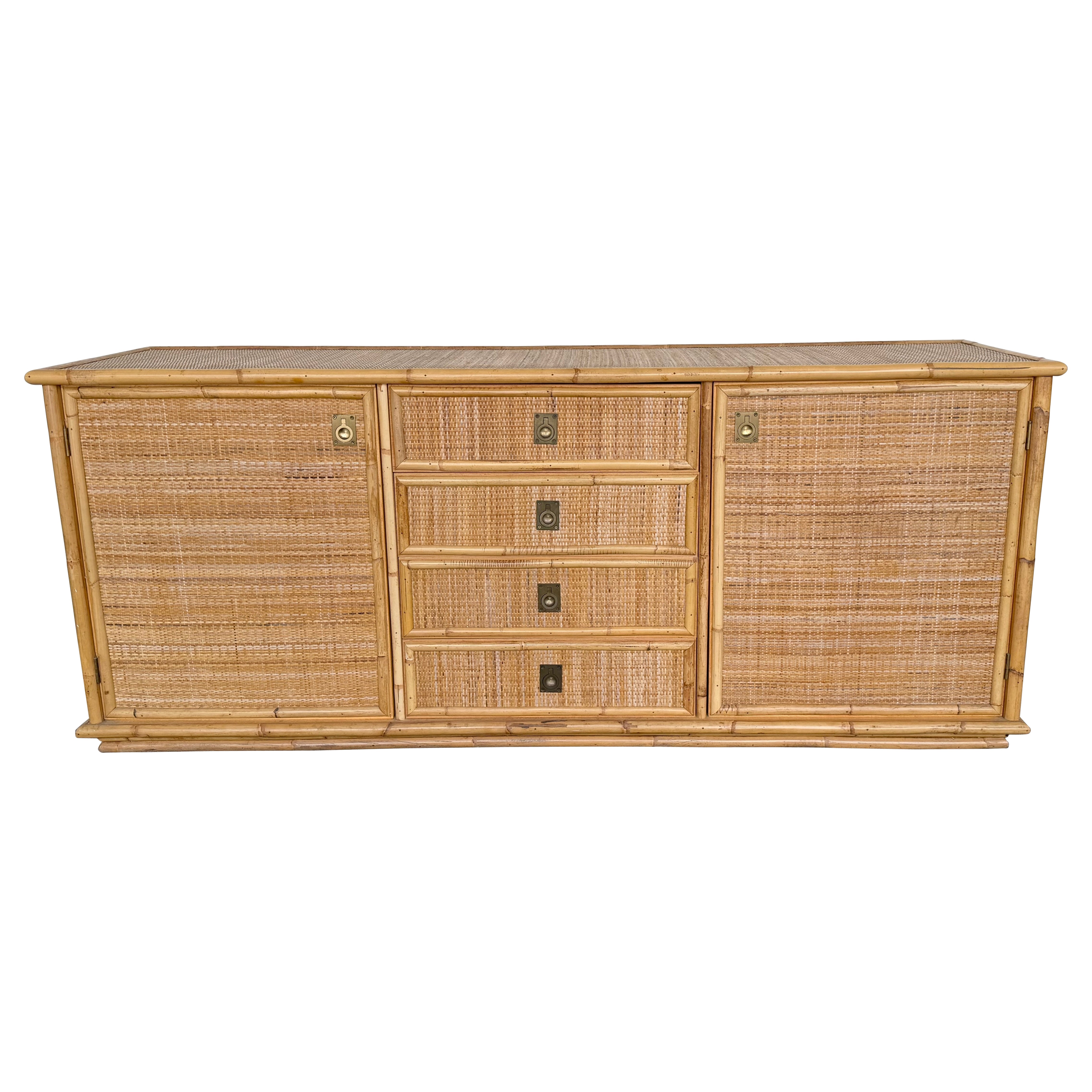 Bamboo Rattan and Brass Sideboard by Dal Vera, Italy, 1970s