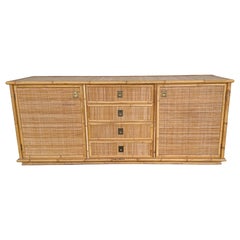 Bamboo Rattan and Brass Sideboard by Dal Vera, Italy, 1970s