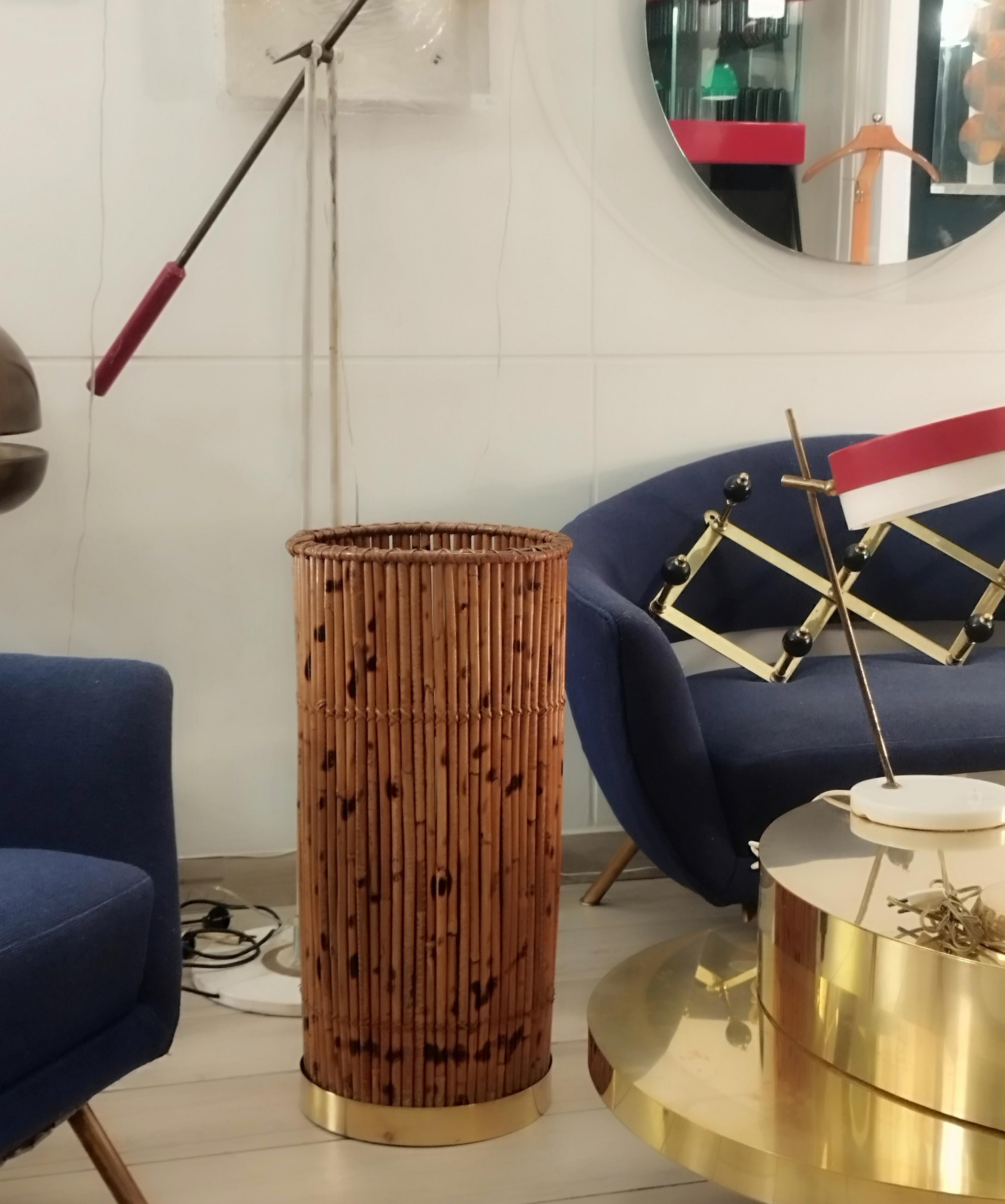 Bamboo, Rattan and Brass Umbrella Stand, Italy 1970s In Good Condition For Sale In Naples, IT