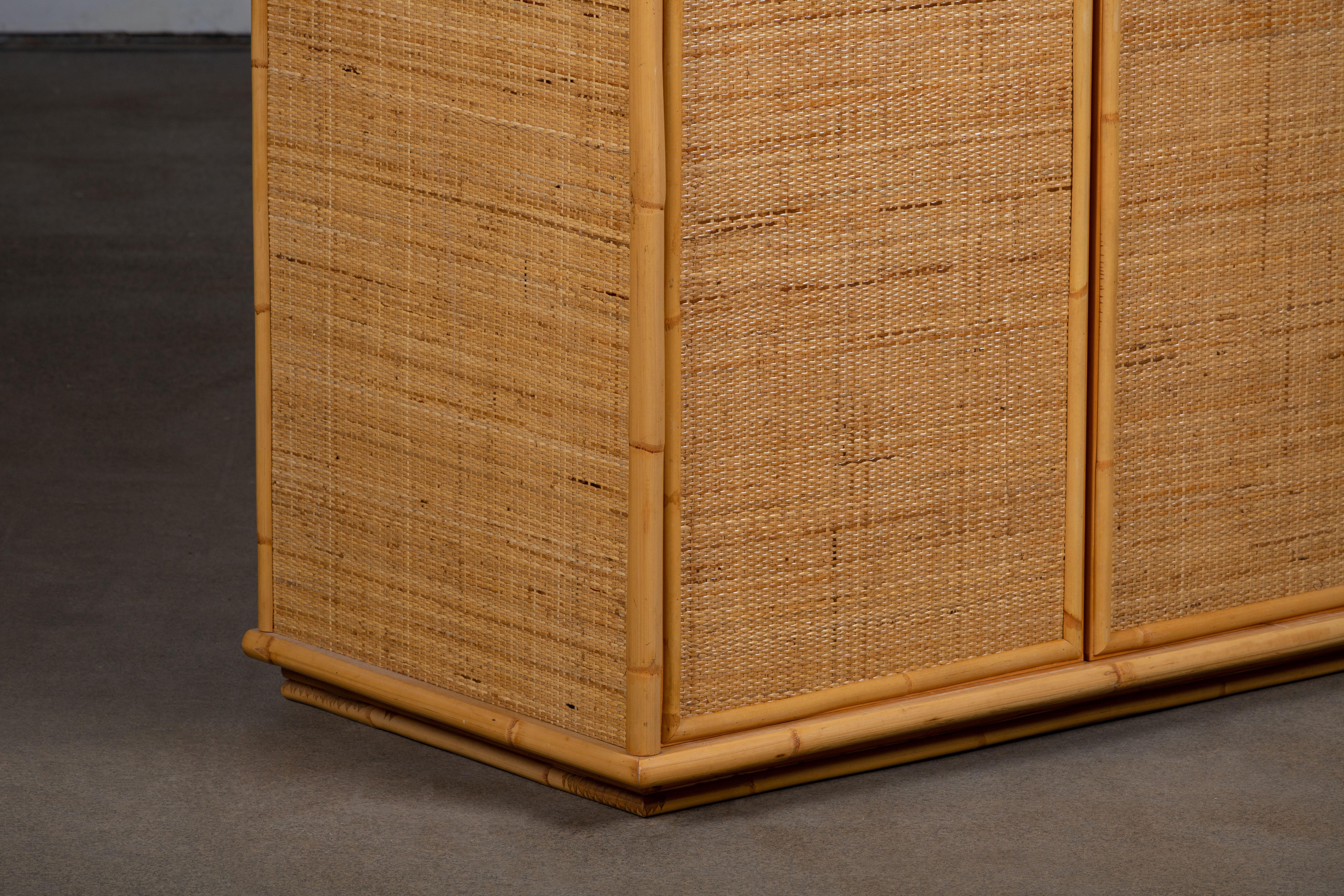 Bamboo/Rattan and Brass Wardrobe by Dal Vera, Italy, 1970s 1