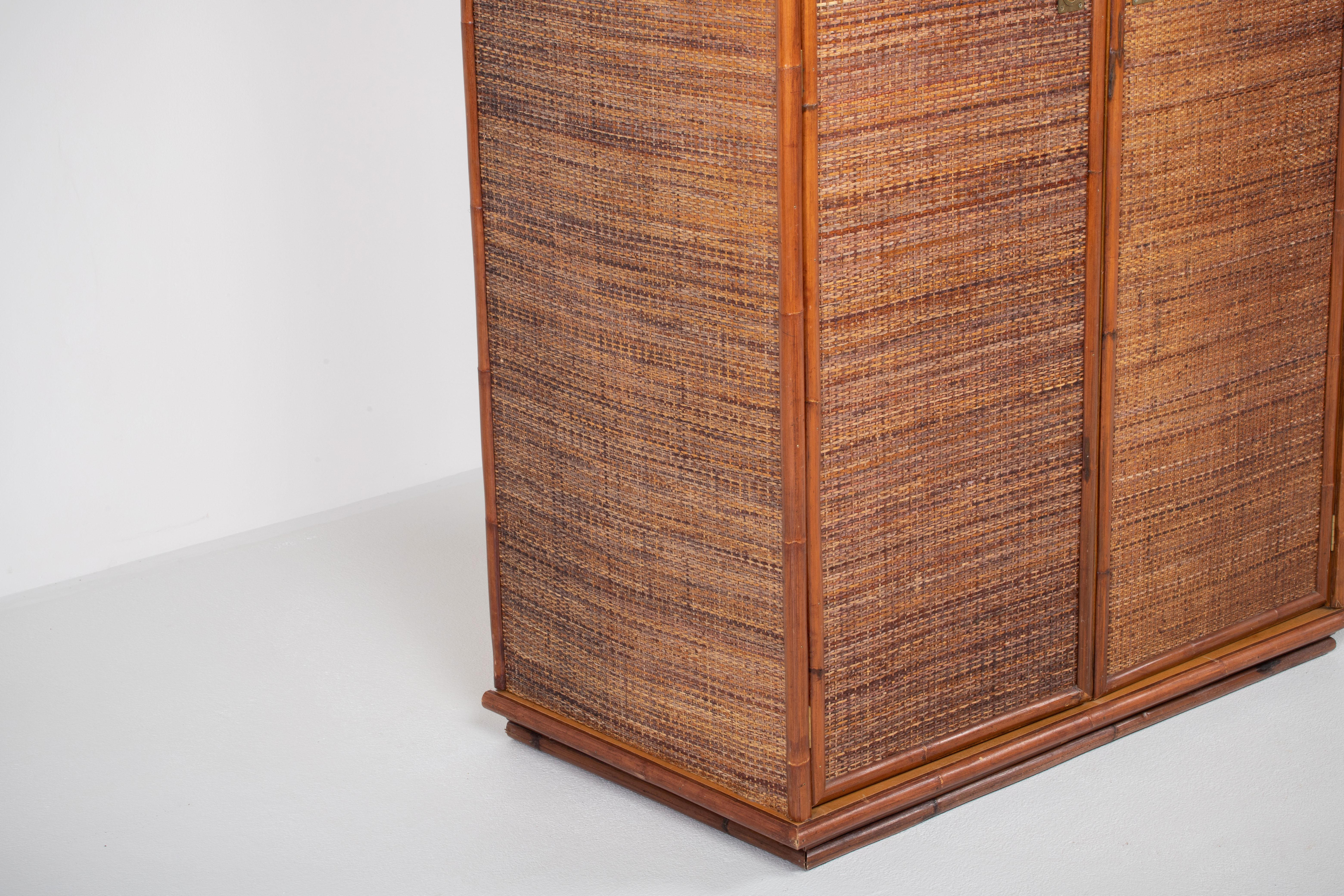 Bamboo/Rattan and Brass Wardrobe by Dal Vera, Italy, 1970s For Sale 2
