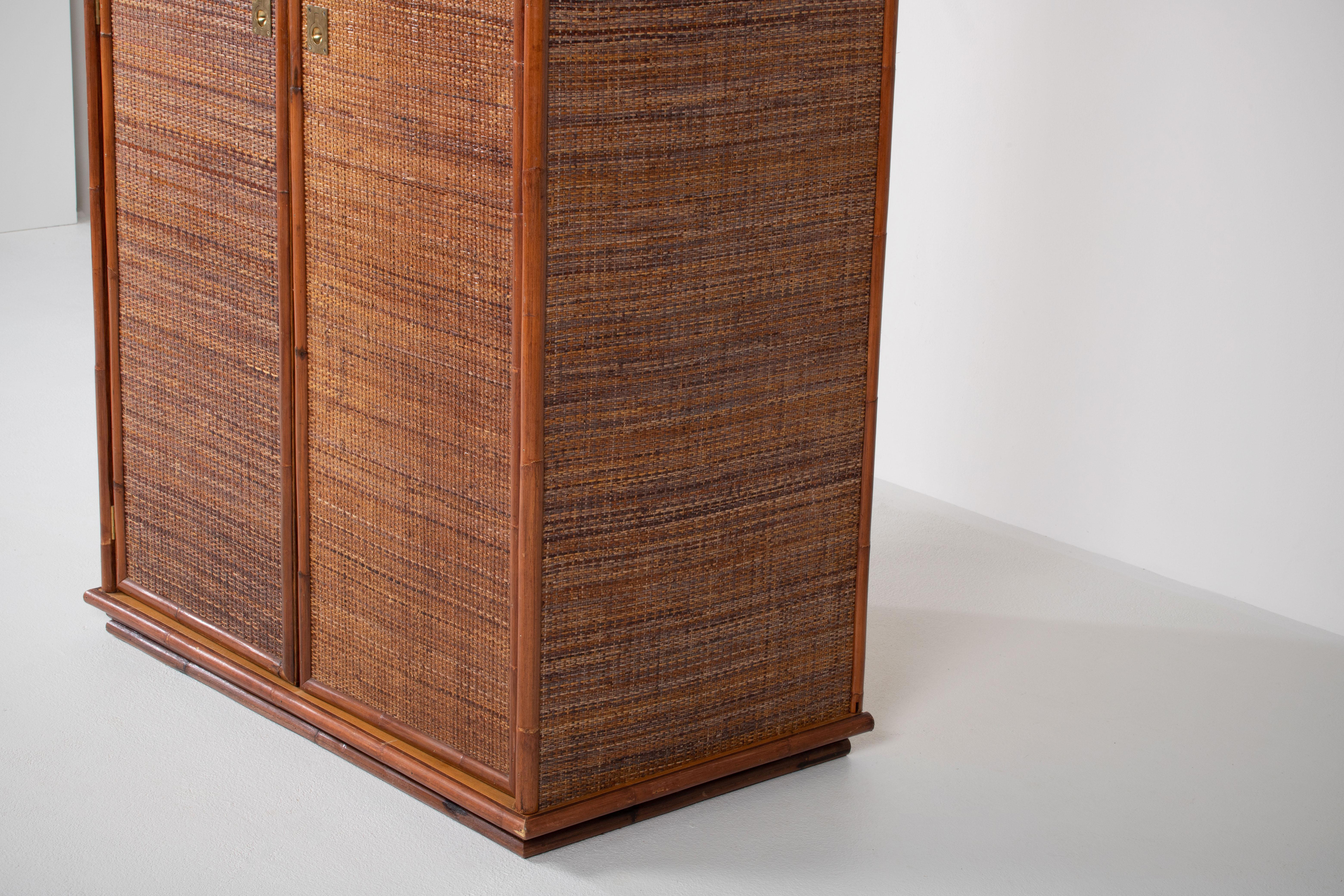 Bamboo/Rattan and Brass Wardrobe by Dal Vera, Italy, 1970s For Sale 4