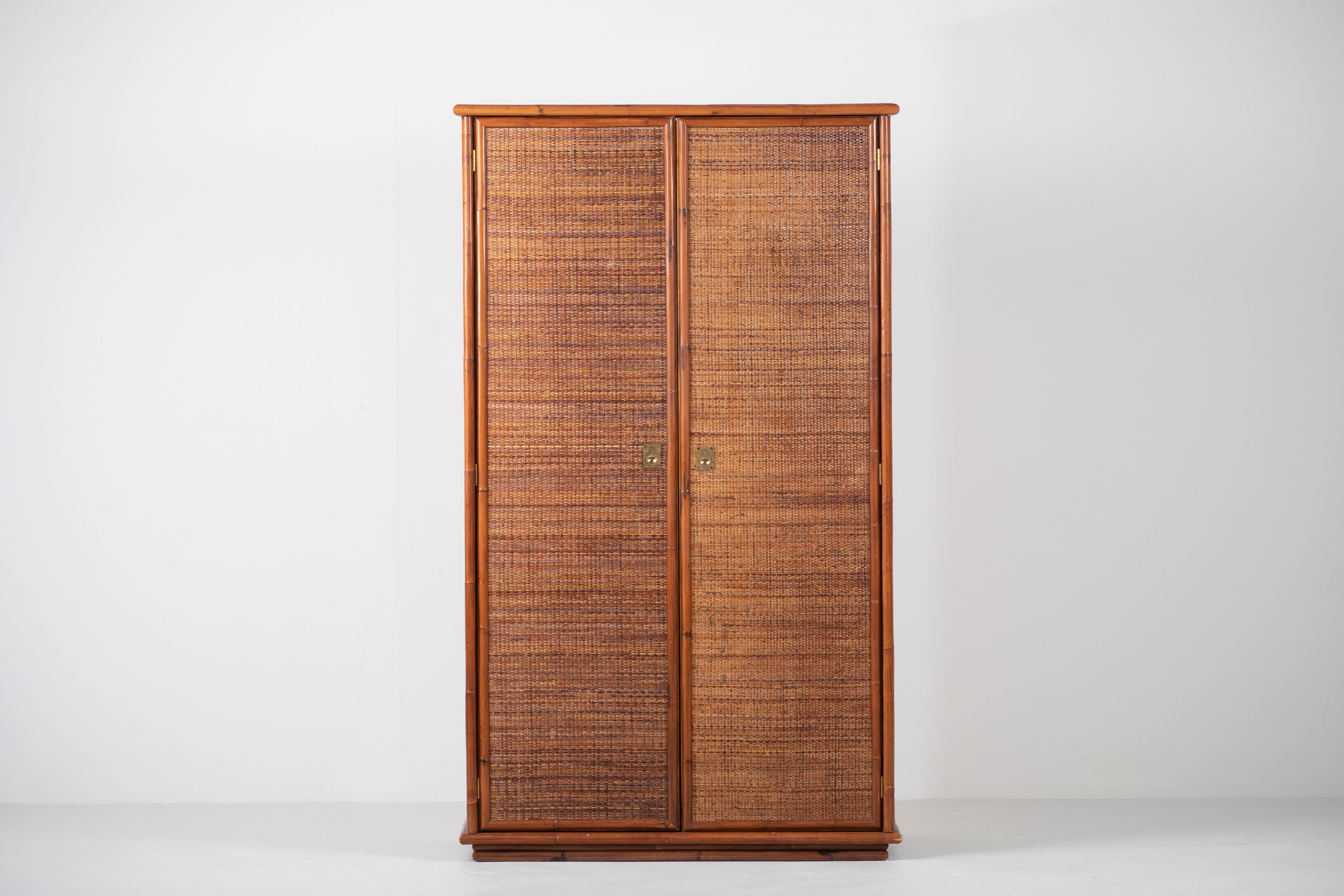 Bamboo/Rattan and Brass Wardrobe by Dal Vera, Italy, 1970s For Sale 10