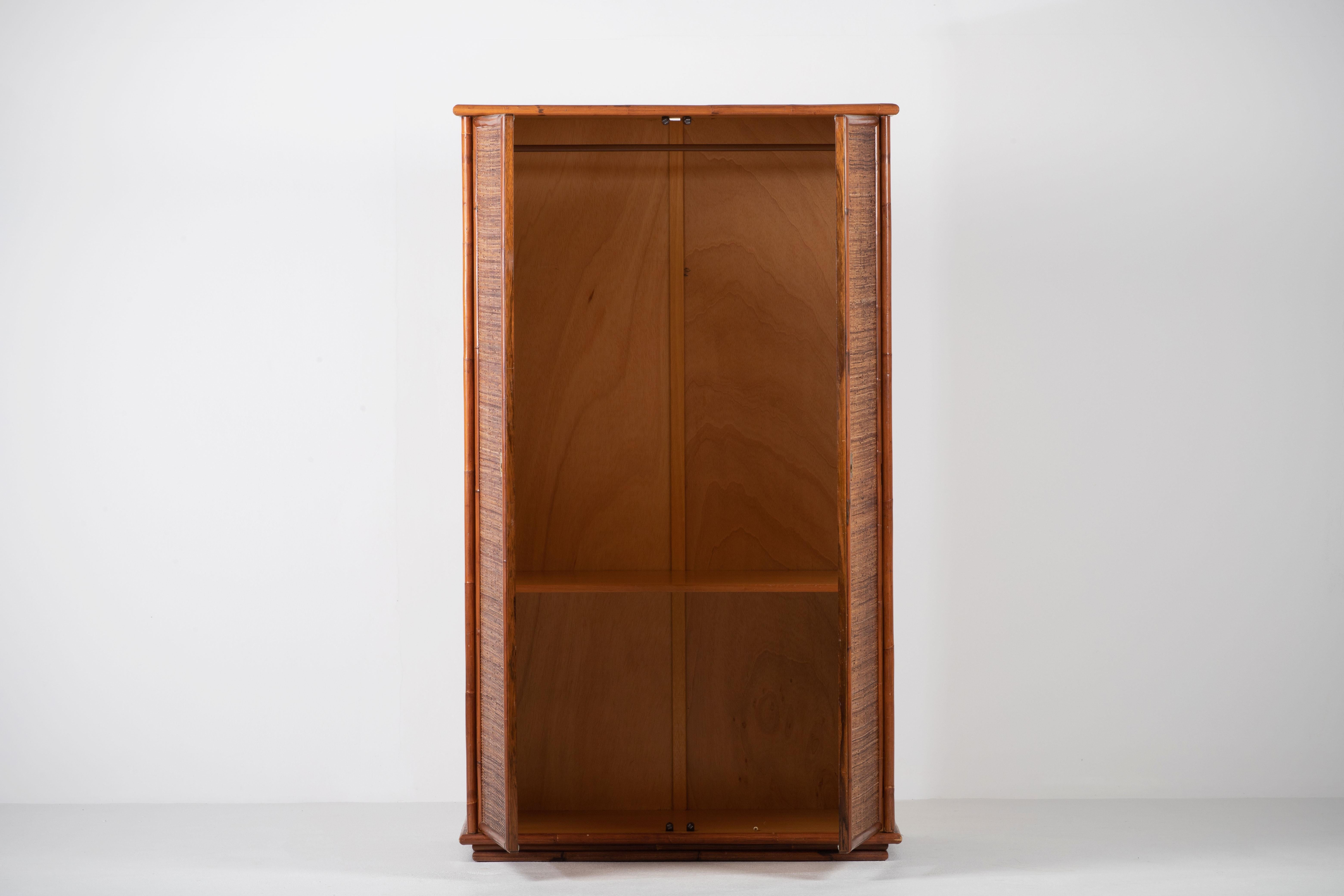 Bamboo/Rattan and Brass Wardrobe by Dal Vera, Italy, 1970s For Sale 11