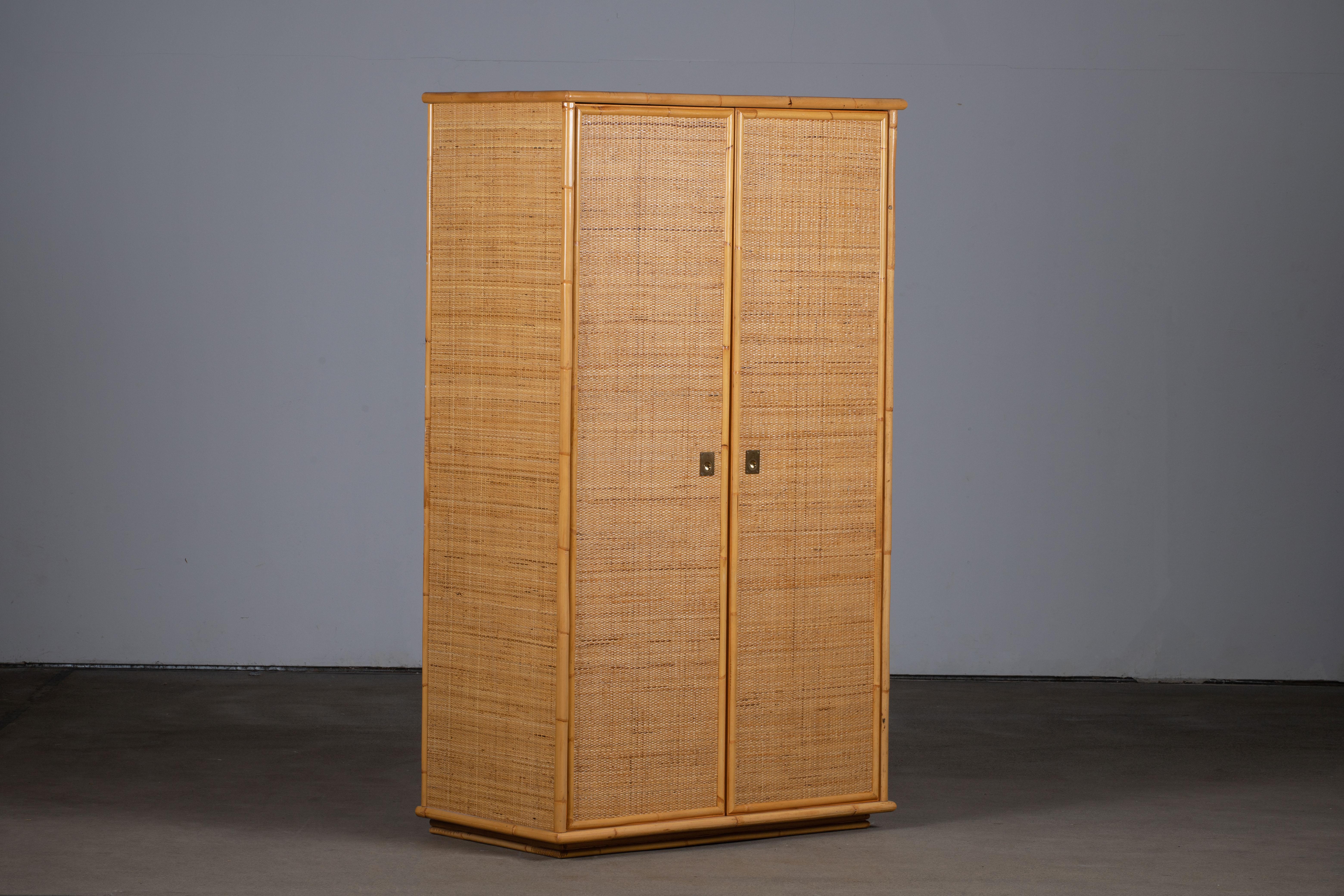 italien Armoire en bambou/ardoise et laiton de Dal Vera, Italie, 1970
