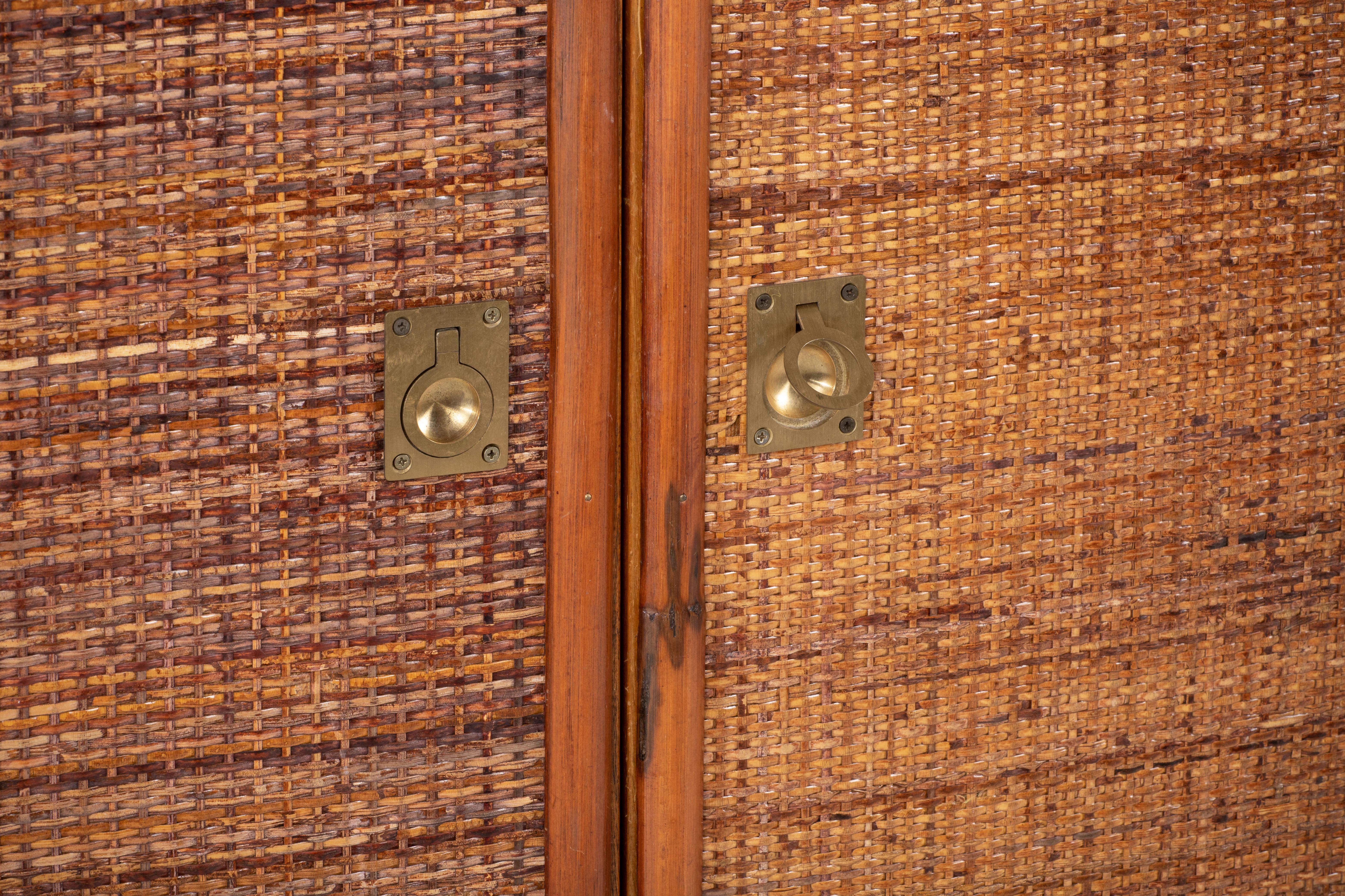 Bamboo/Rattan and Brass Wardrobe by Dal Vera, Italy, 1970s In Fair Condition For Sale In Wiesbaden, DE