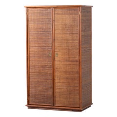 Armadio in bambù, rattan e ottone di Dal Vera, Italia, anni '70