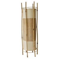 Bamboo, Rattan and Cotton Mid-Century Lamp in the Style of Louis Sognot