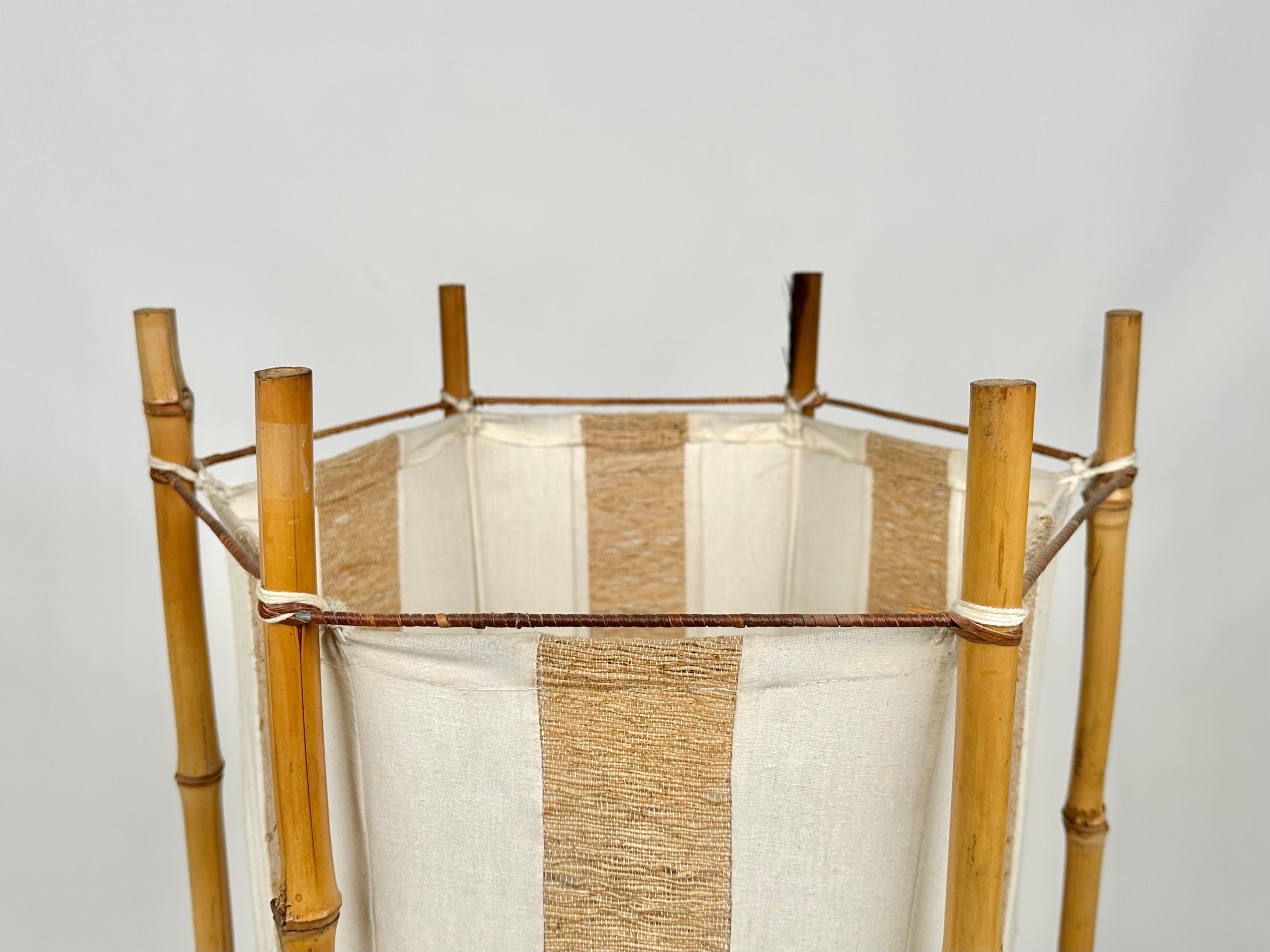 Bamboo, Rattan and Cotton Table or Floor Lamp Louis Sognot Style, Italy 1960s For Sale 4