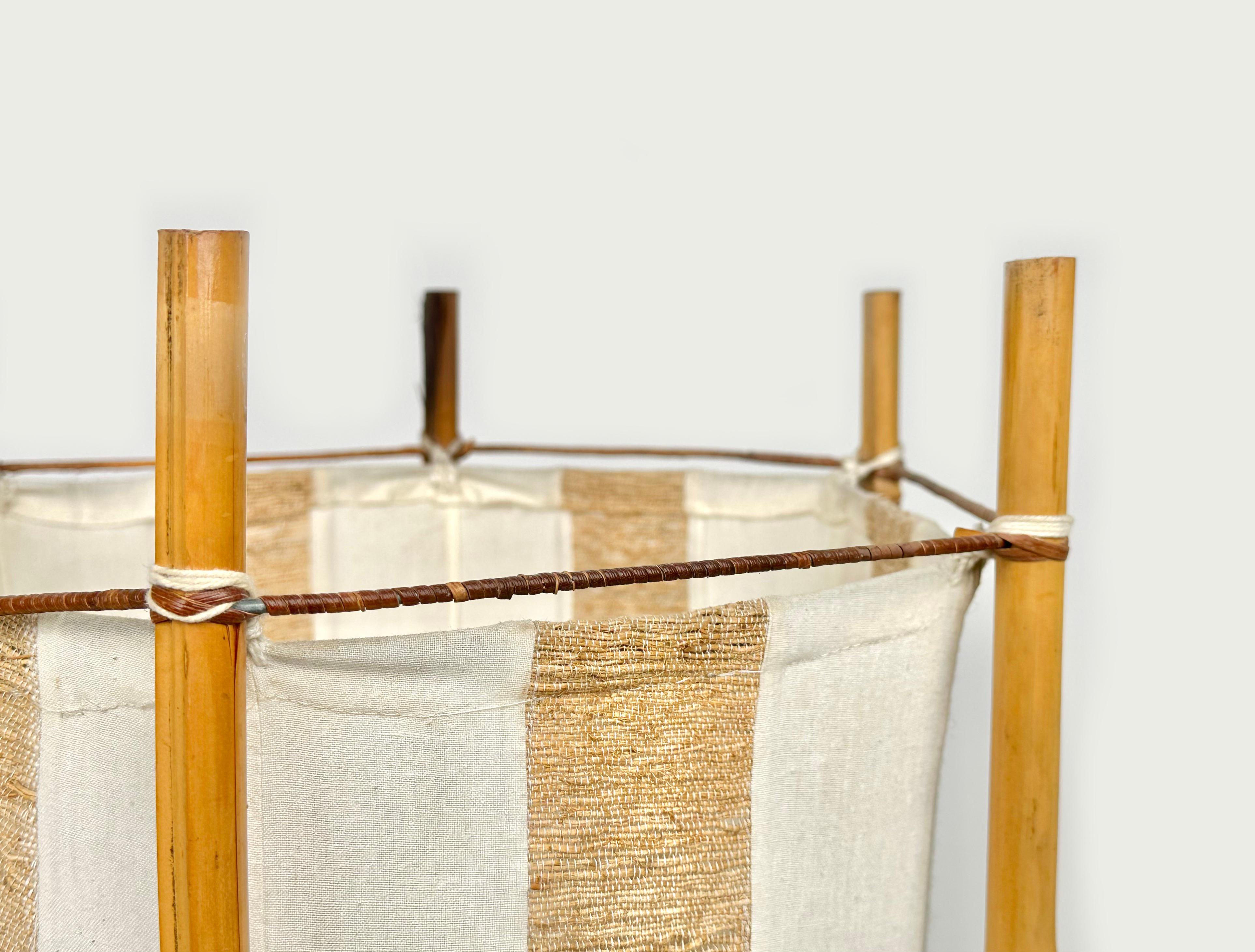 Bamboo, Rattan and Cotton Table or Floor Lamp Louis Sognot Style, Italy 1960s For Sale 6
