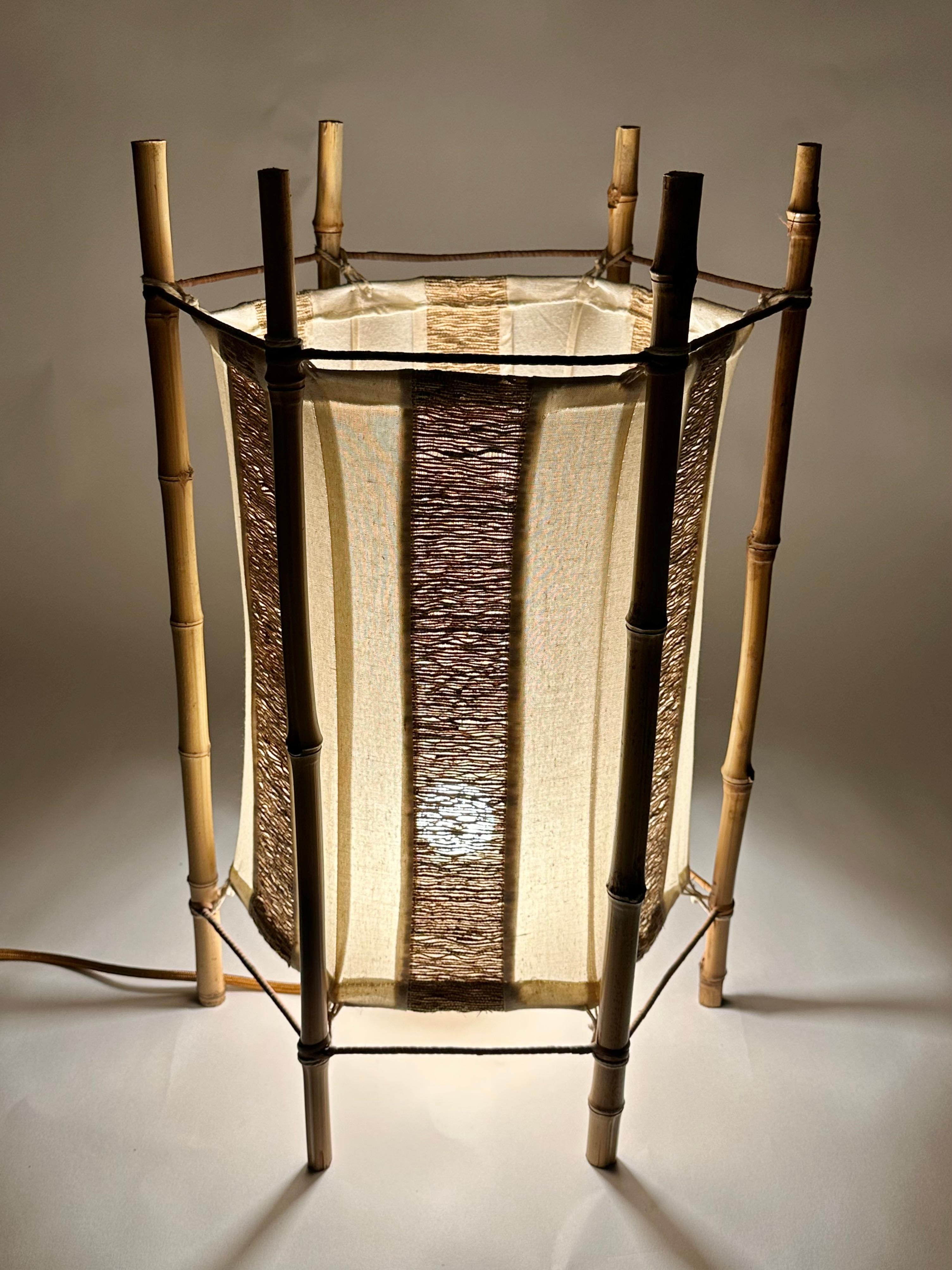 Bamboo, Rattan and Cotton Table or Floor Lamp Louis Sognot style, Italy 1960s For Sale 9