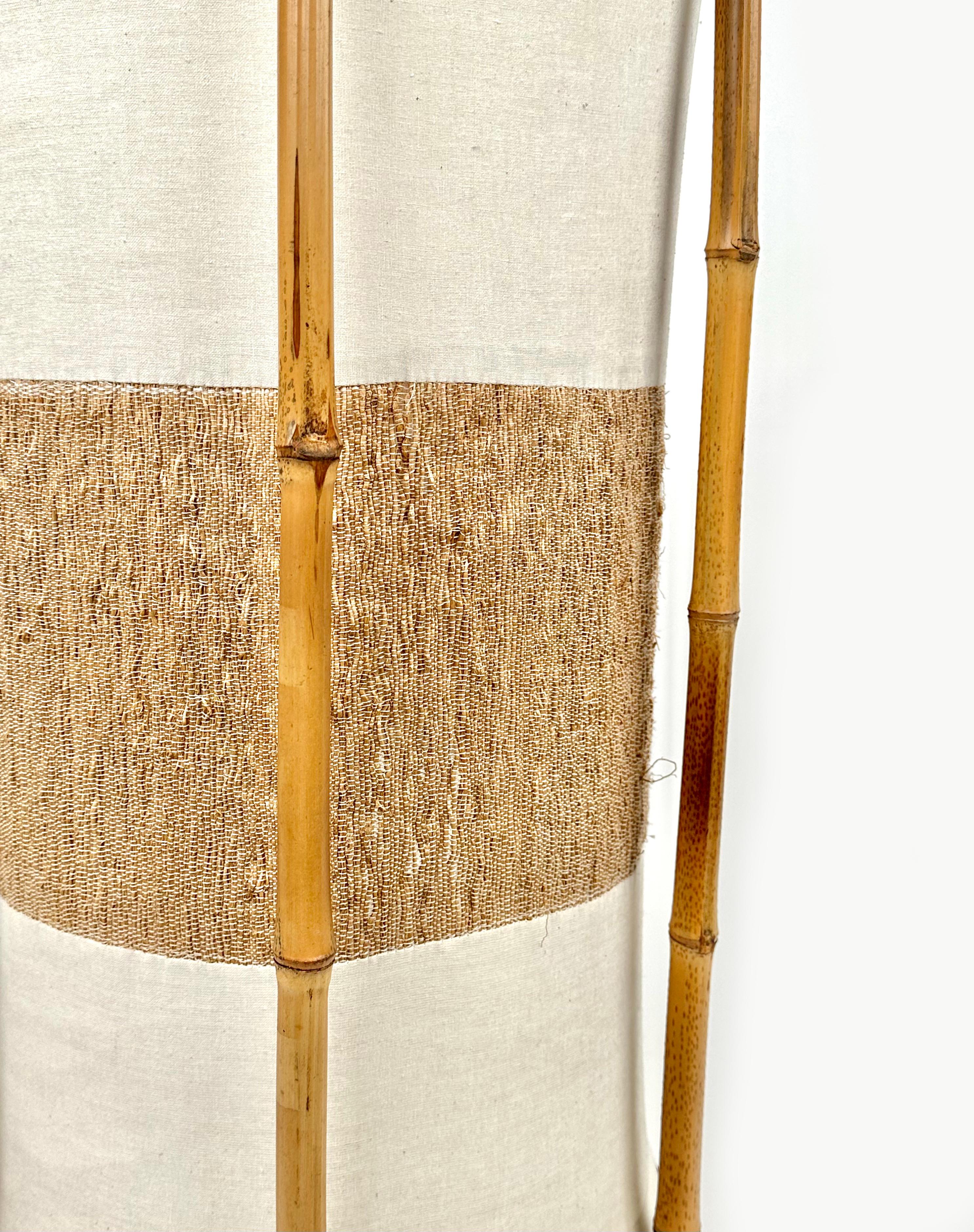 Bamboo, Rattan and Cotton Table or Floor Lamp Louis Sognot Style, Italy, 1960s For Sale 2