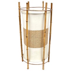 Lampada da tavolo o da terra in bambù, rattan e cotone in stile Louis Sognot, Italia, anni '60