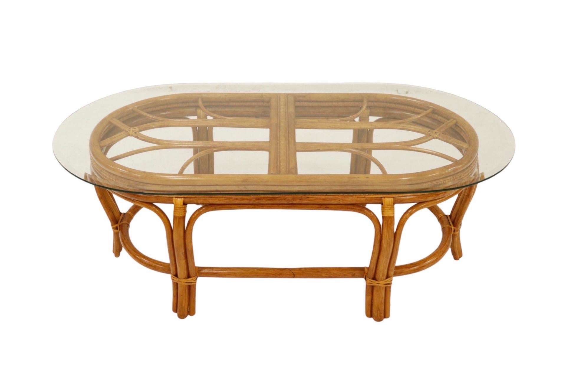 Bamboo, Rattan and Glass Patio Set, 5pcs For Sale 2