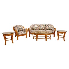Ensemble de terrasse en bambou, rotin et verre, 5 pièces