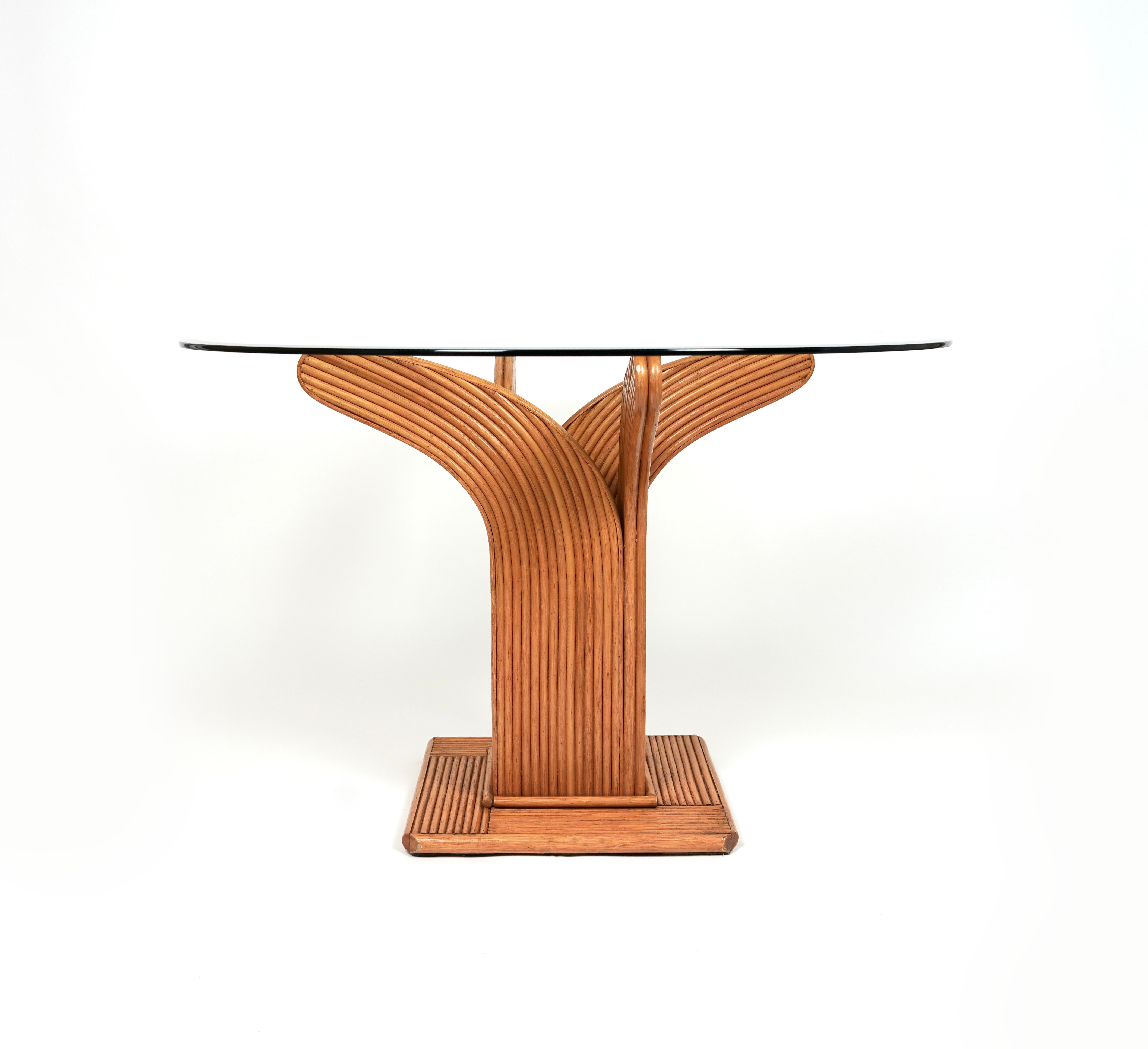 Runder Esszimmertisch aus Bambus, Rattan und Glas von Vivai Del Sud, Italien, 1970er Jahre im Angebot 4