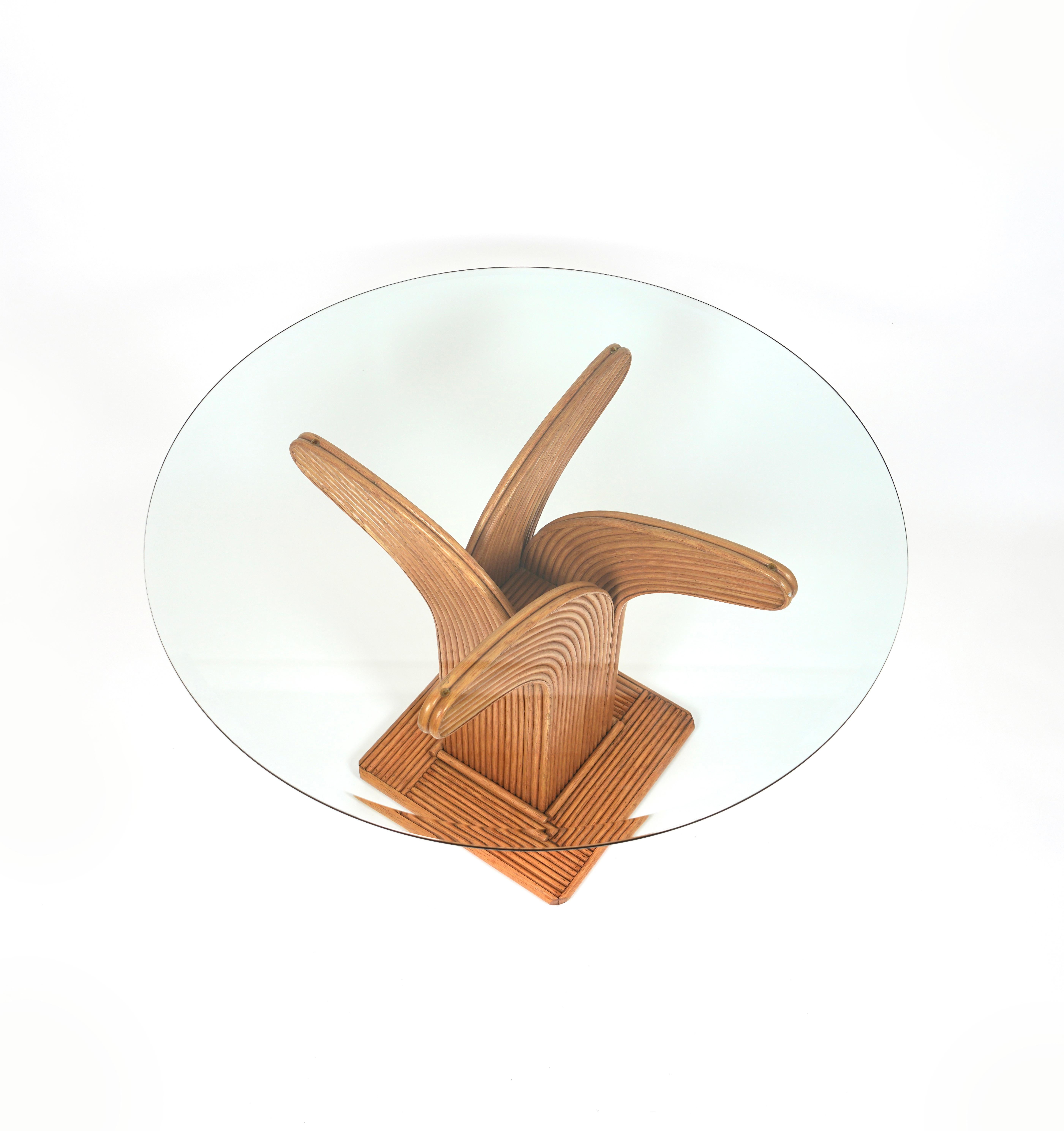 Runder Esszimmertisch aus Bambus, Rattan und Glas von Vivai Del Sud, Italien, 1970er Jahre im Zustand „Gut“ im Angebot in Rome, IT