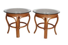 Bamboo, Rattan and Glass Side Tables, a Pair