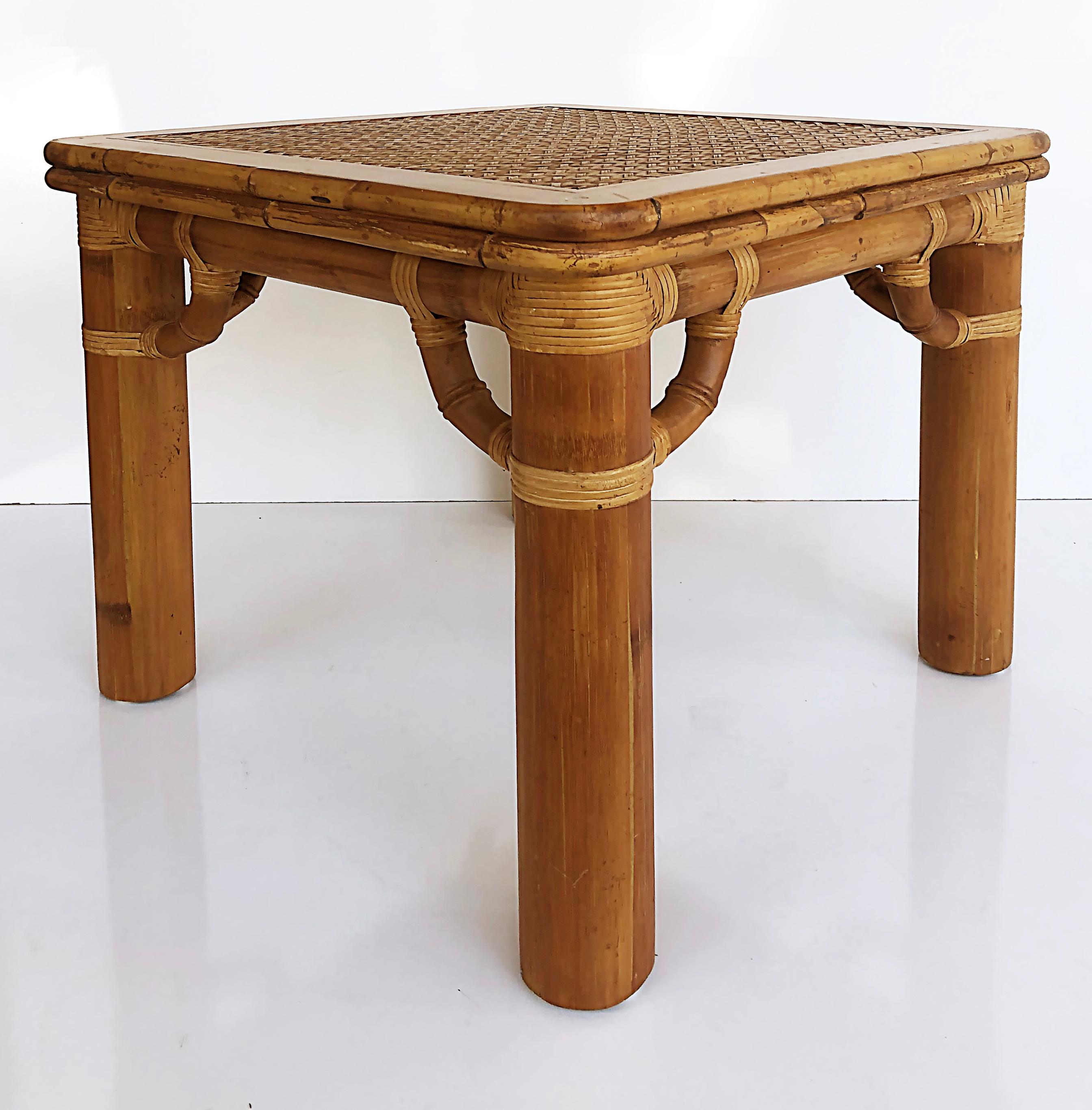 Organic Modern Bamboo, Rattan and Reeded Side Table, Maitland Smith attributed For Sale