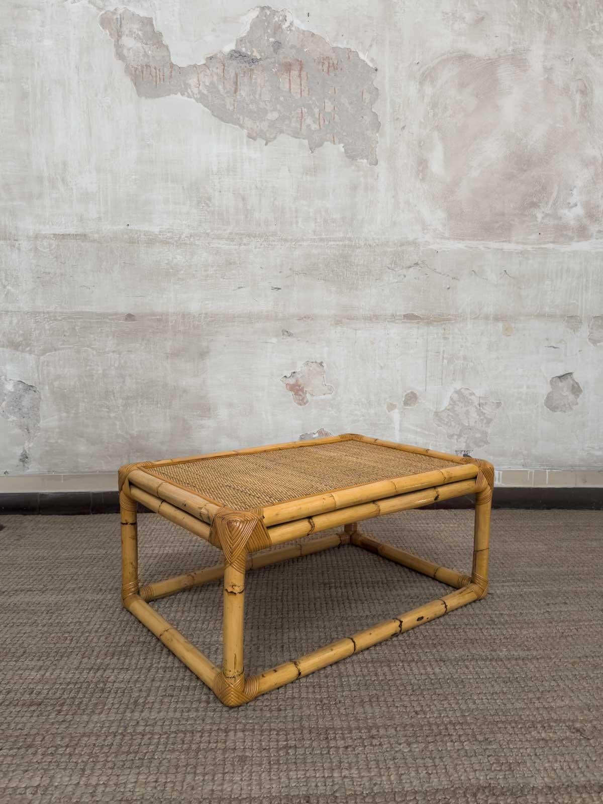 Italian Bamboo, Rattan and Wicker Coffee Table – 1960s For Sale
