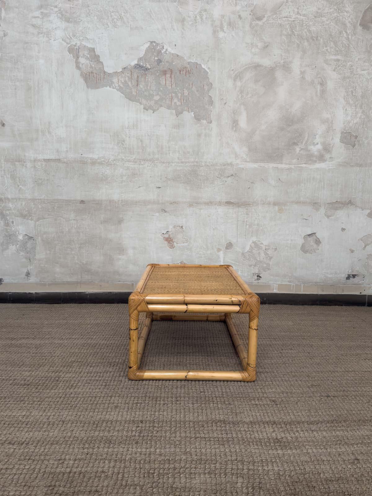 Bamboo, Rattan and Wicker Coffee Table – 1960s In Good Condition For Sale In Roma, RM