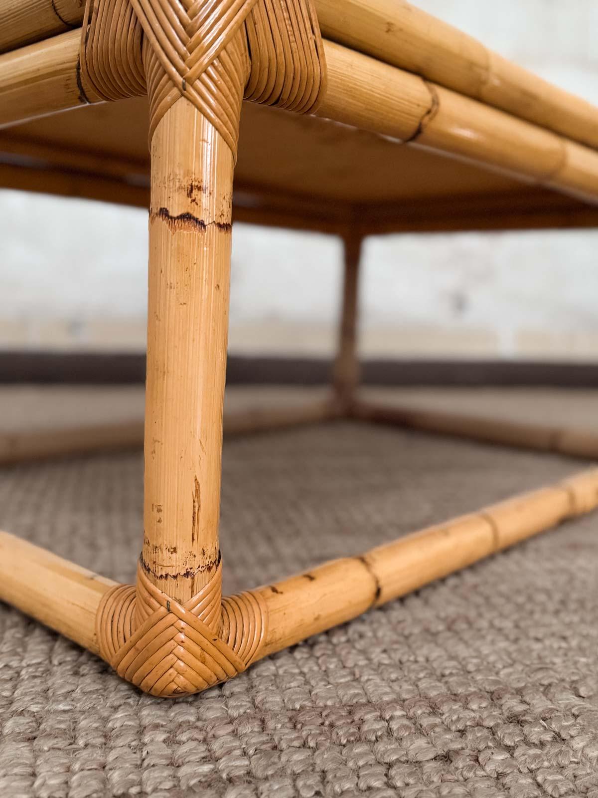 Mid-20th Century Bamboo, Rattan and Wicker Coffee Table – 1960s For Sale